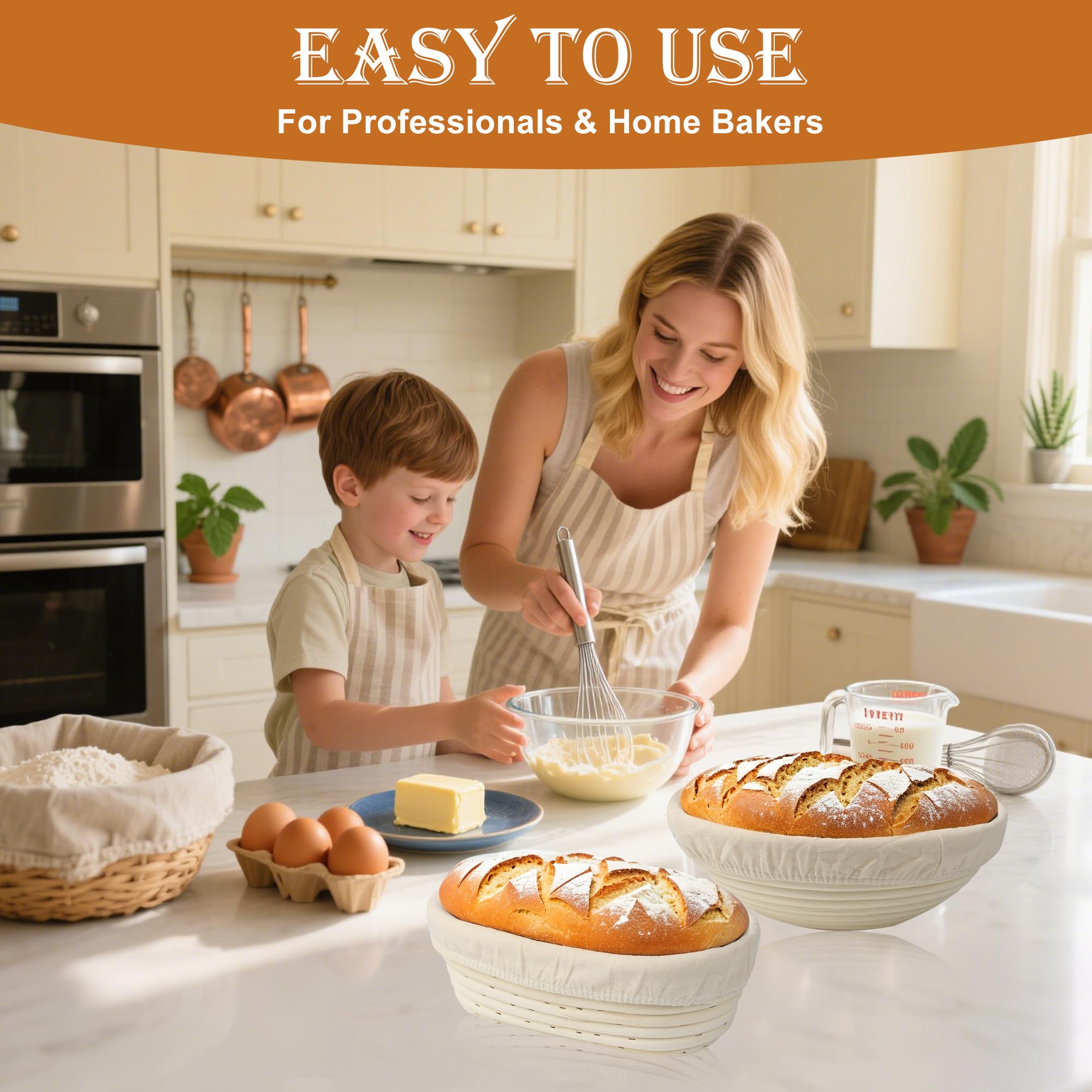 10 Pezzi Cestino Lievitazione Pane Set,Cesto Lievitazione Pane in Rattan Naturale, 23 cm Rotondo +25cm Cestini per Pane,Inclusi Spatola e Pennello da Cucina