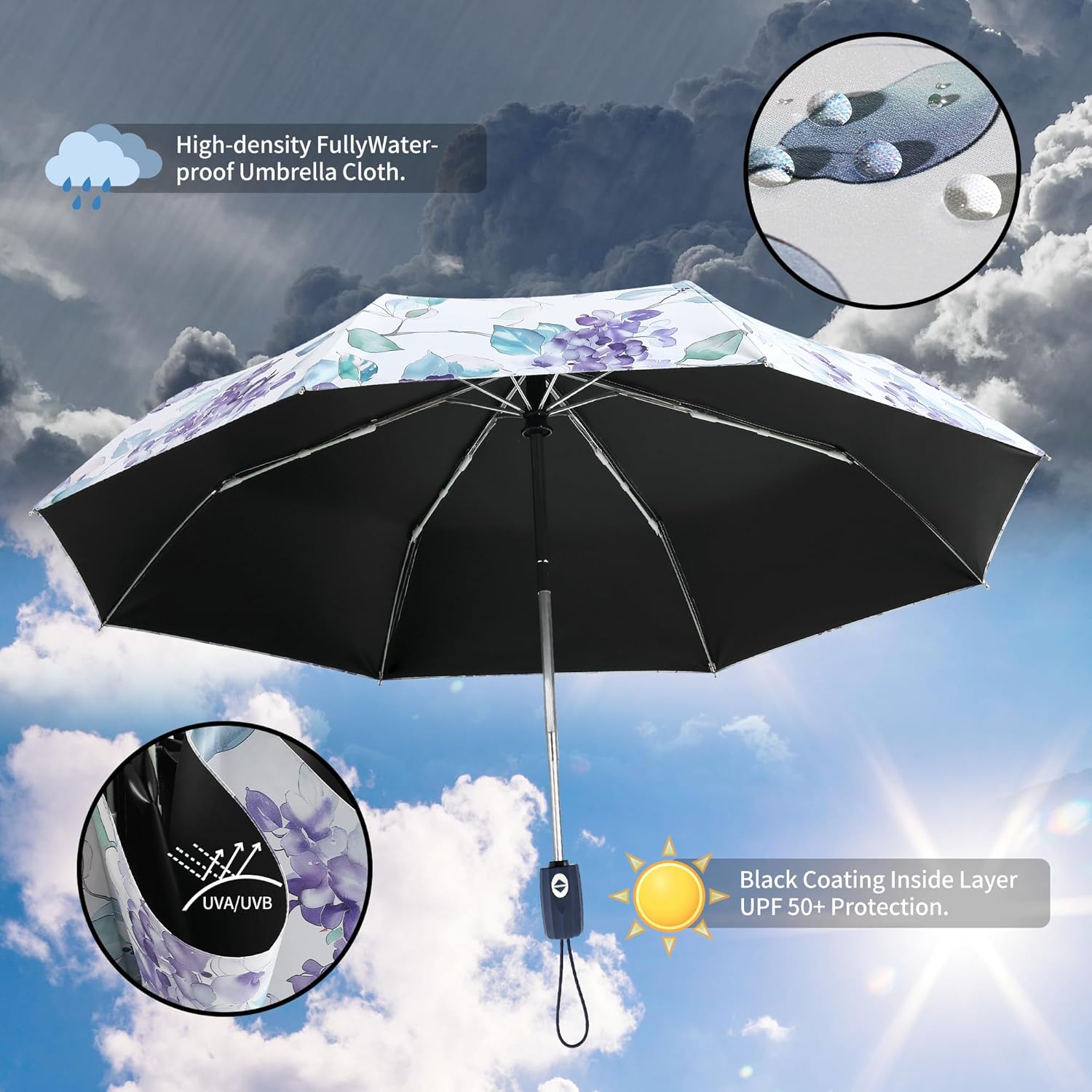 Color Coated Sun Umbrella UV Protection Compact Folding Windproof Parasols Travel Auto Open Close Shade Blocking UV - Image 3