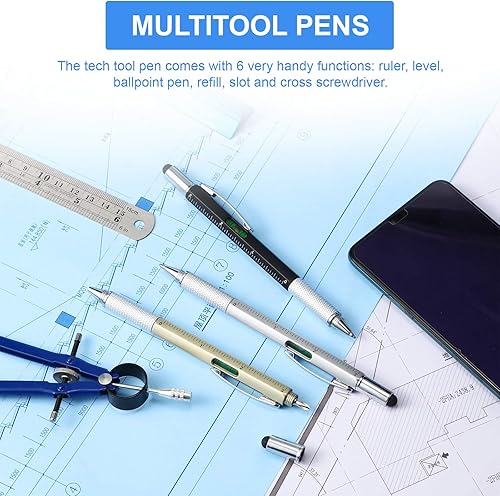 Miniatura 5 de Honoson 30 Piezas Bolígrafo Herramienta para Hombre Regalo 6-en-1 Multiherramienta Bolígrafo Herramienta Técnica con Regla, Medidor de Nivel,