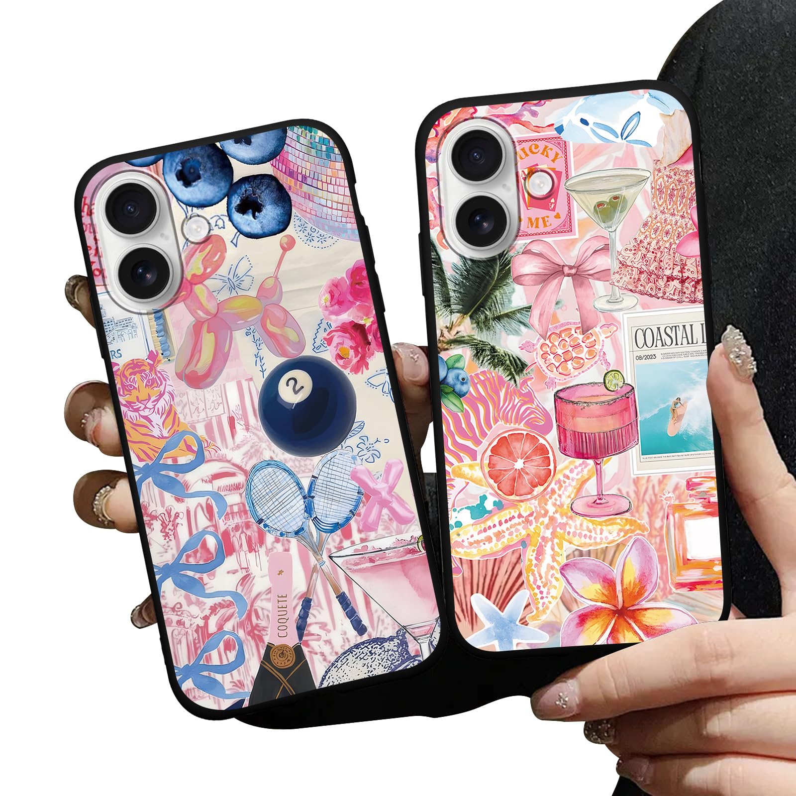 Pack Preppy Pink Collage Phone Cases for iPhone 16 Case Trending Collage  Phone Case Shockproof Soft Silicone TPU Bumper Cover Phone Case Funda