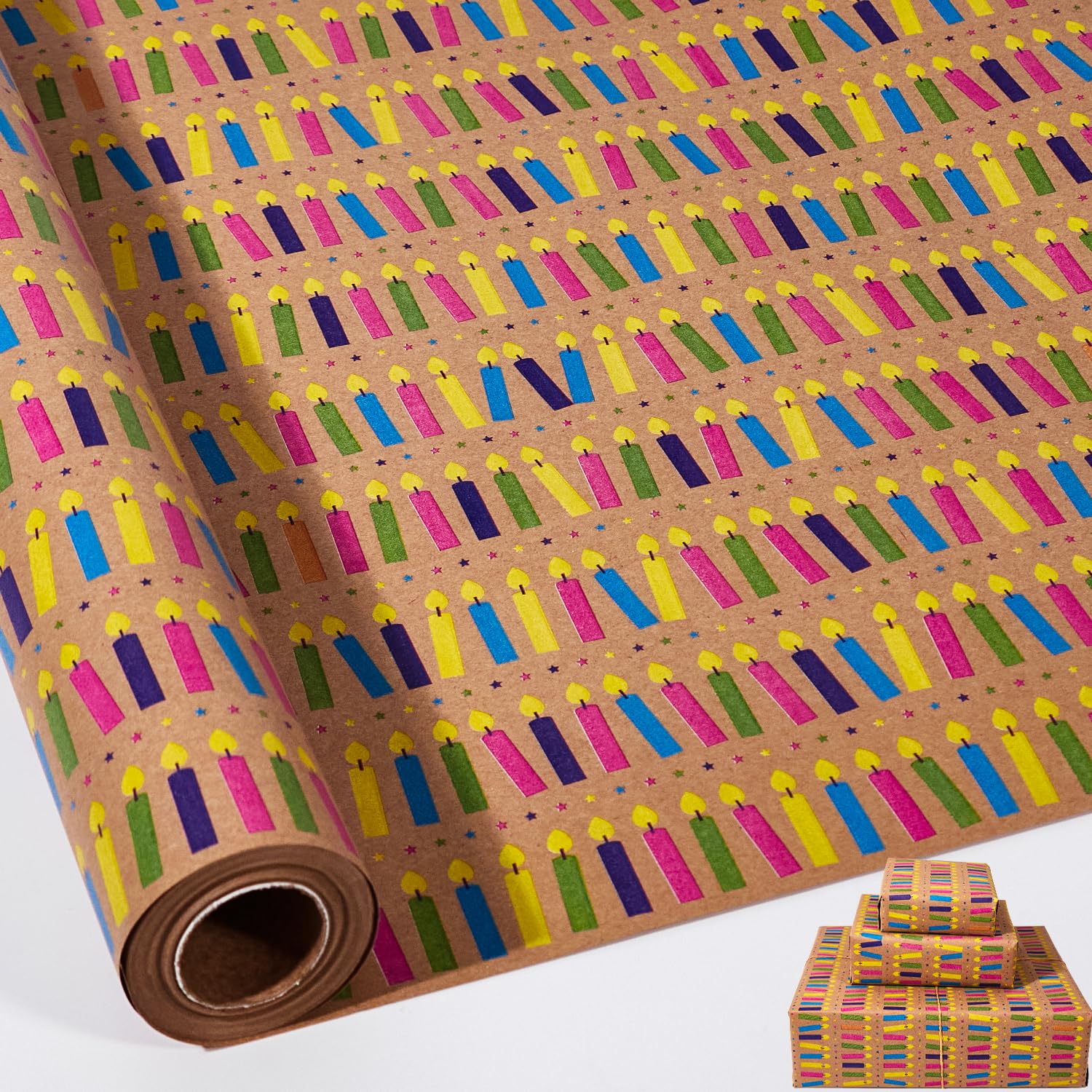 HBell Birthday Wrapping Paper Roll,43cm*10m Birthday Gift Wrapping Paper,Birthday Candles Wrap Paper for Birthday,Christmas,Baby Shower,Party,Festive Decorations