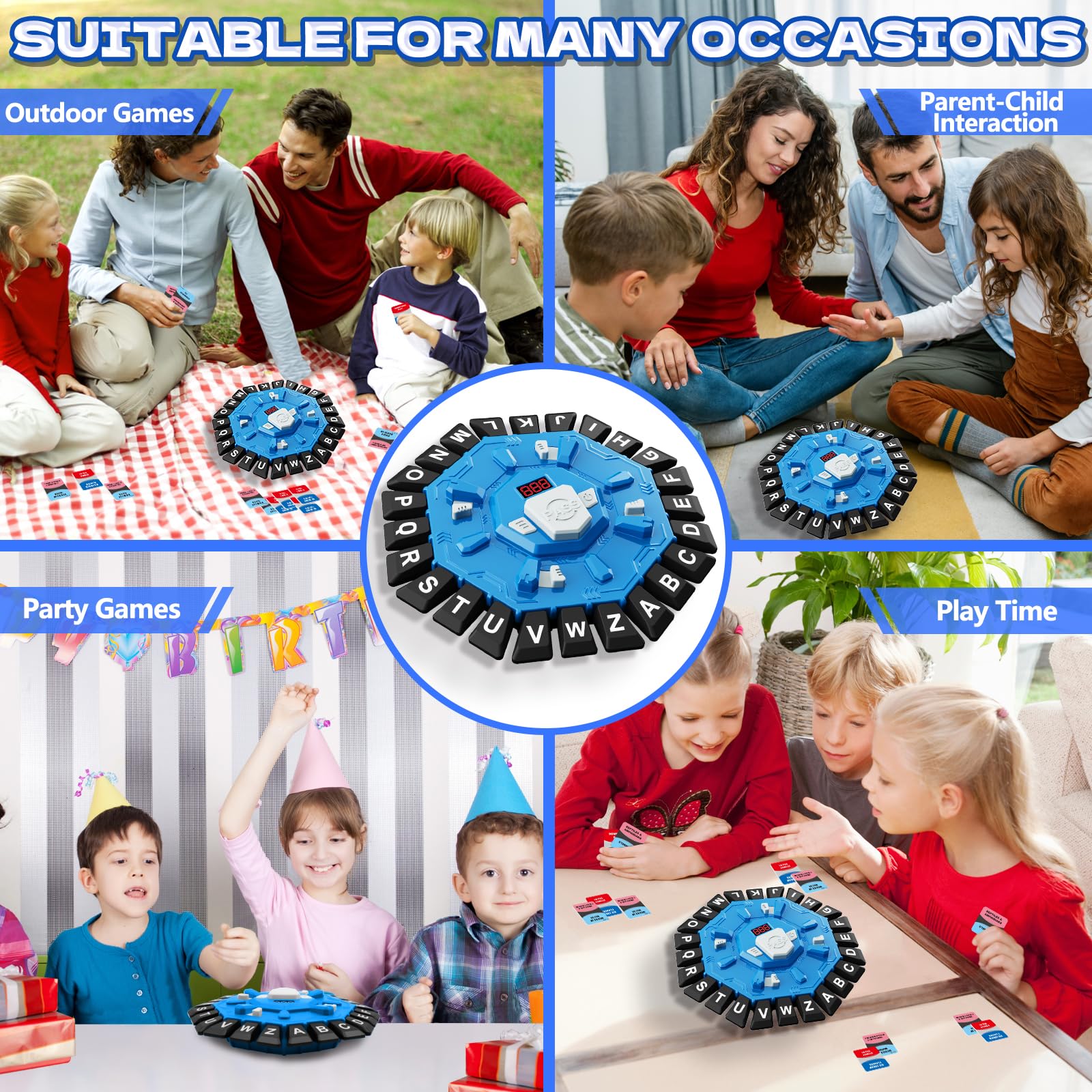 Juego de palabras, juego de mesa familiar con temporizador de pantalla digital y 2 categorías de modos, divertido juego rápido de 24 letras para fiesta de aprendizaje interactivo (azul) 7