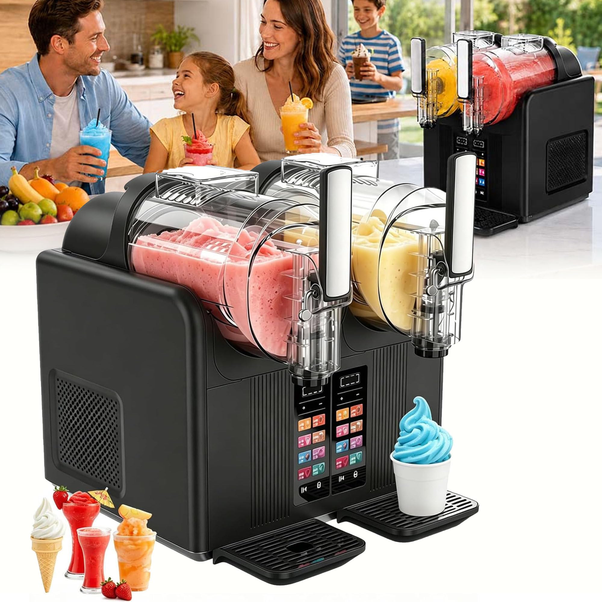 XDLYWUZIQ 2L Slushie Machine,Tank Soft Serve Machine Black-DoubleBowl