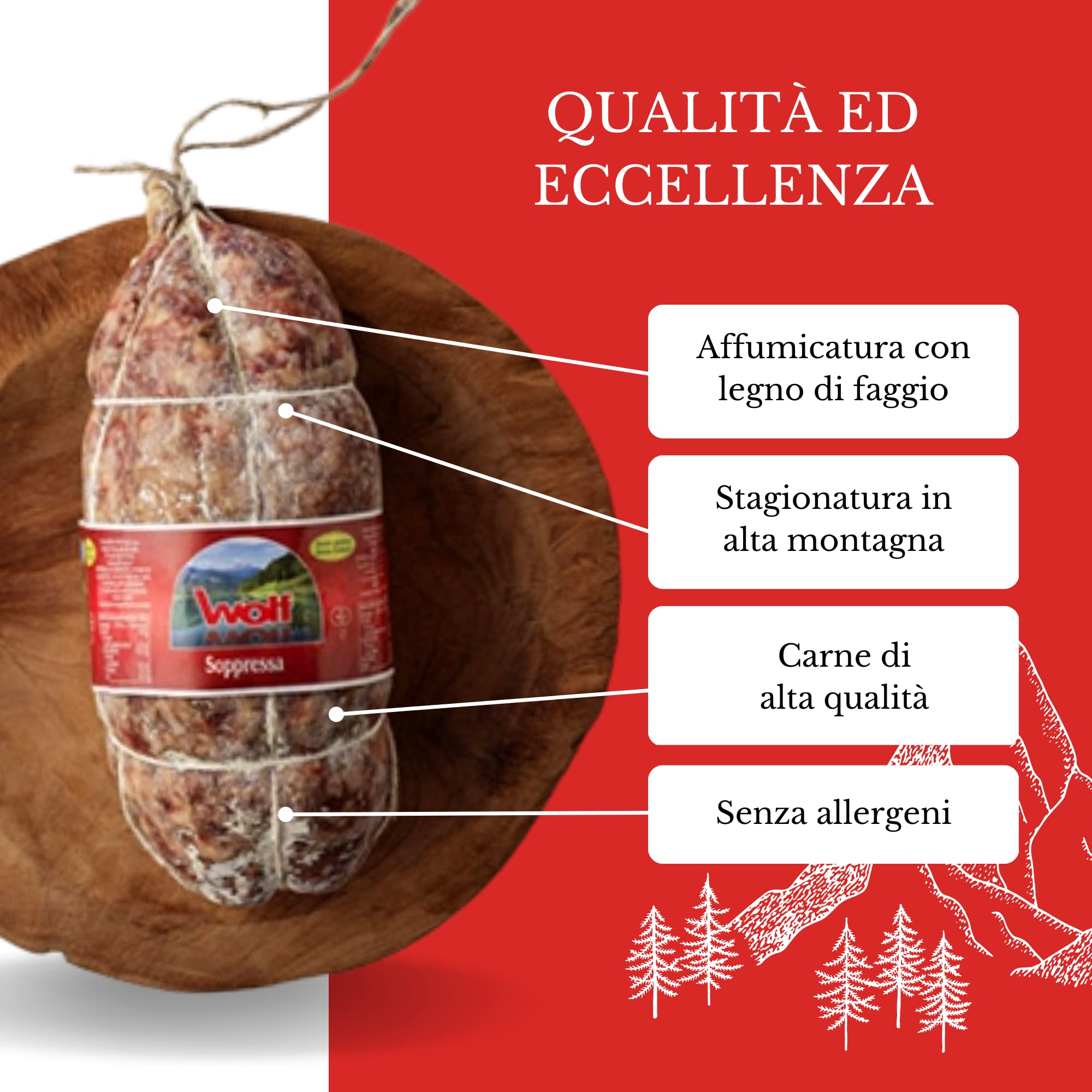 Wolf, Soppressa, Metà 1/2, Leggera Affumicatura con Legno di Faggio, Carne di Suino Accuratamente Selezionata, Senza Glutine, Sottovuoto, 800 g (min. netto garantito)