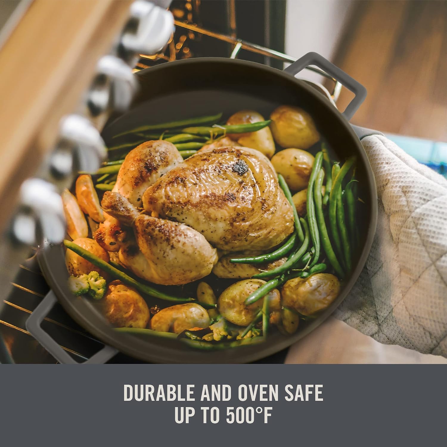 Zakarian by Dash 13 Inch Nonstick Cast Iron Dual Handle Pan, Titanium Ceramic Coated Frying Pan, Grey