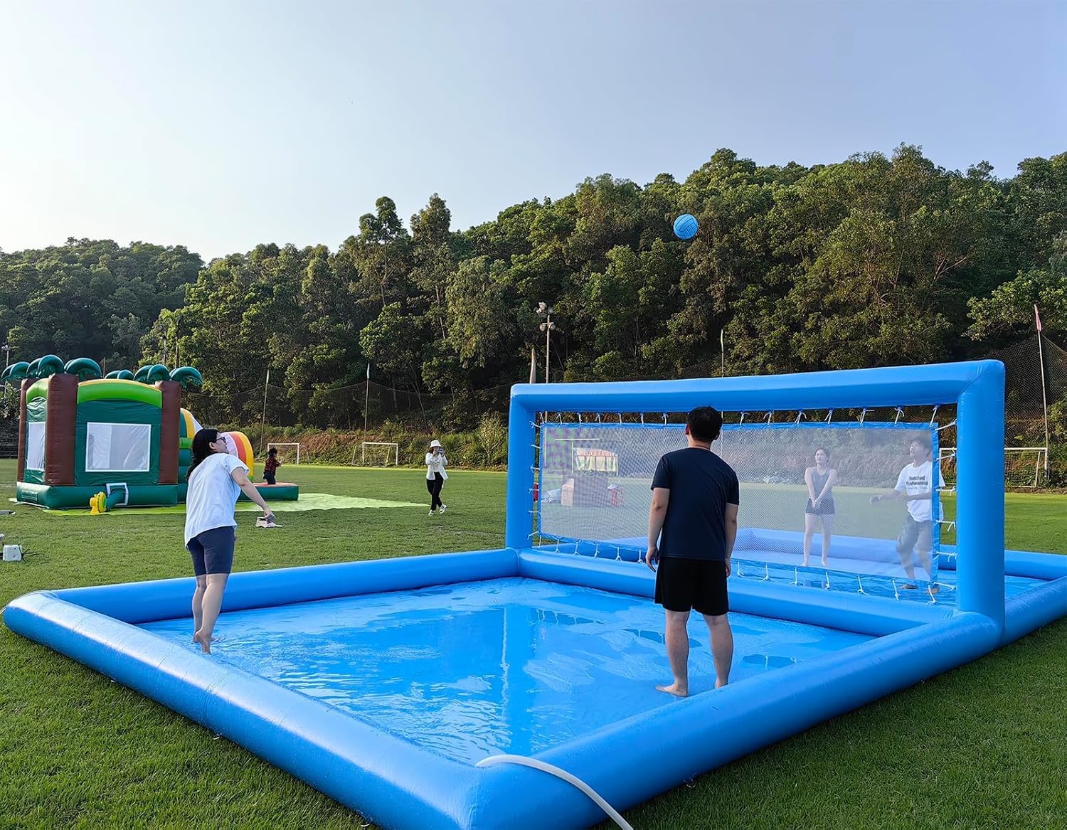 33ft Inflatable Volleyball Court Pool with Air Pump - Commercial Grade Outdoor Volleyball Net for Pool/Beach Volleyball, 33x16.5x7 FT