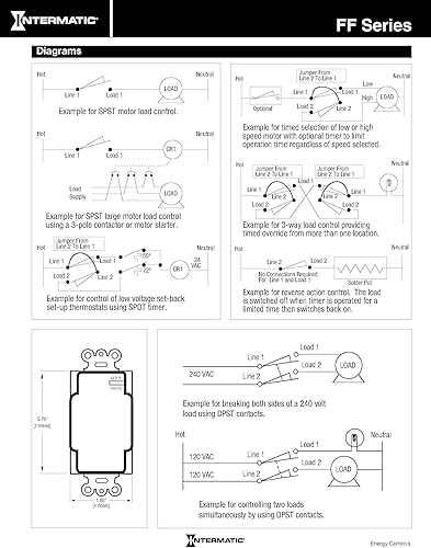Miniatura 4 de Intermatic FF315M Temporizador de pared con resorte de 15 minutos SPDT sin retención, mejora la eficiencia energética con compatibilidad universal,