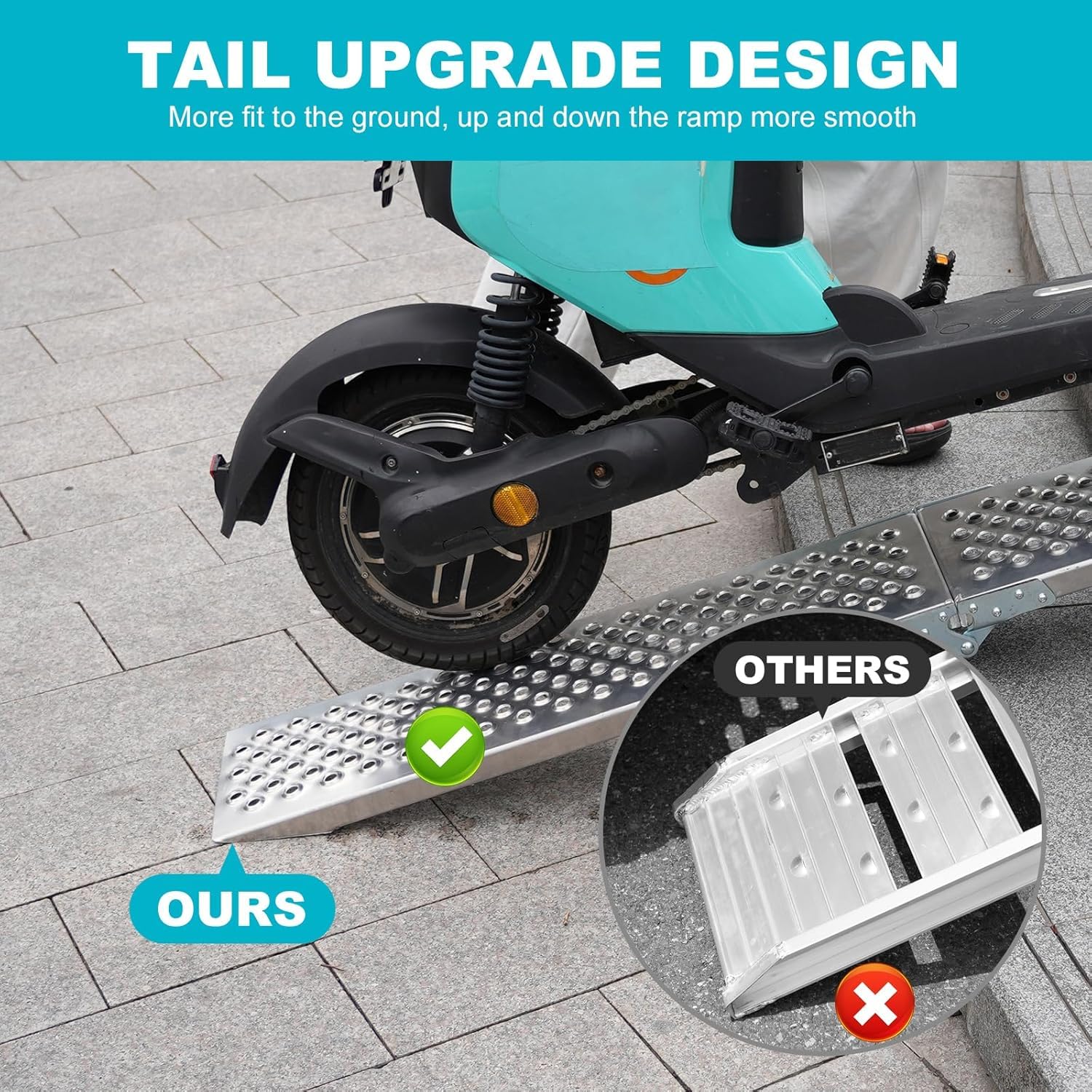 Rampa di carico pieghevole in alluminio per moto, 160 x 21,5 cm, capacità 340 kg, leggera, antiscivolo, impermeabile e antiruggine, per camion, tosaerba, SUV, rimorchi, 1 pezzo
