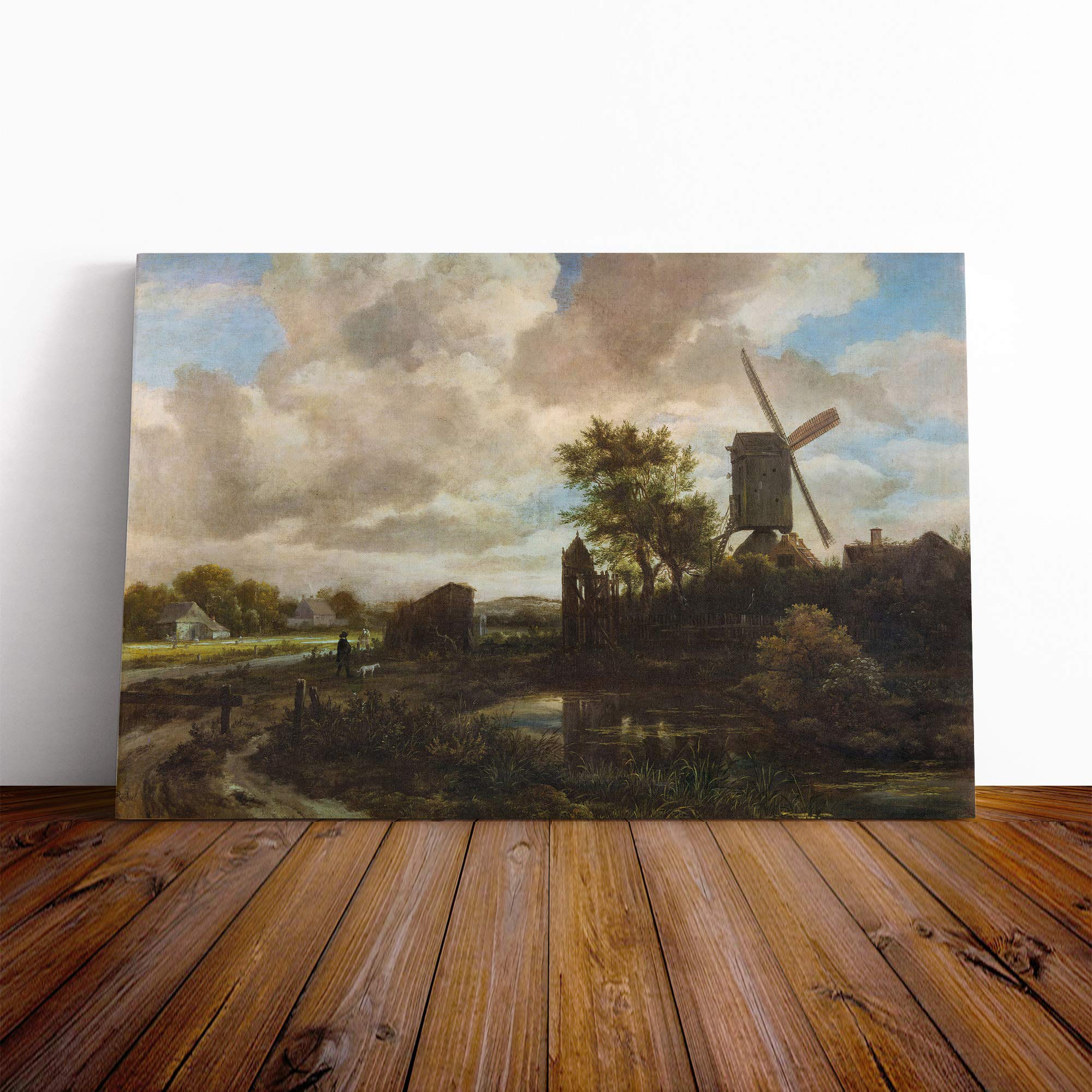 Jacob Ruisdael Evening Landscape Canvas Print | Gallery Wrapped 30mm Frame Wall Art | 24x16 inches | Ready to Hang | Modern Landscape Picture | Living Room Bedroom Lounge Office