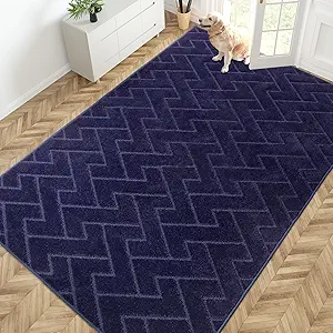 PURRUGS Easy Care Area Rug 6ft x 9ft, Non-Slip Machine Washable Entry Rug, Stain Resistant Accent Rug for Hallway, Bedroom, Living Room and Mudroom, Midnight Blue