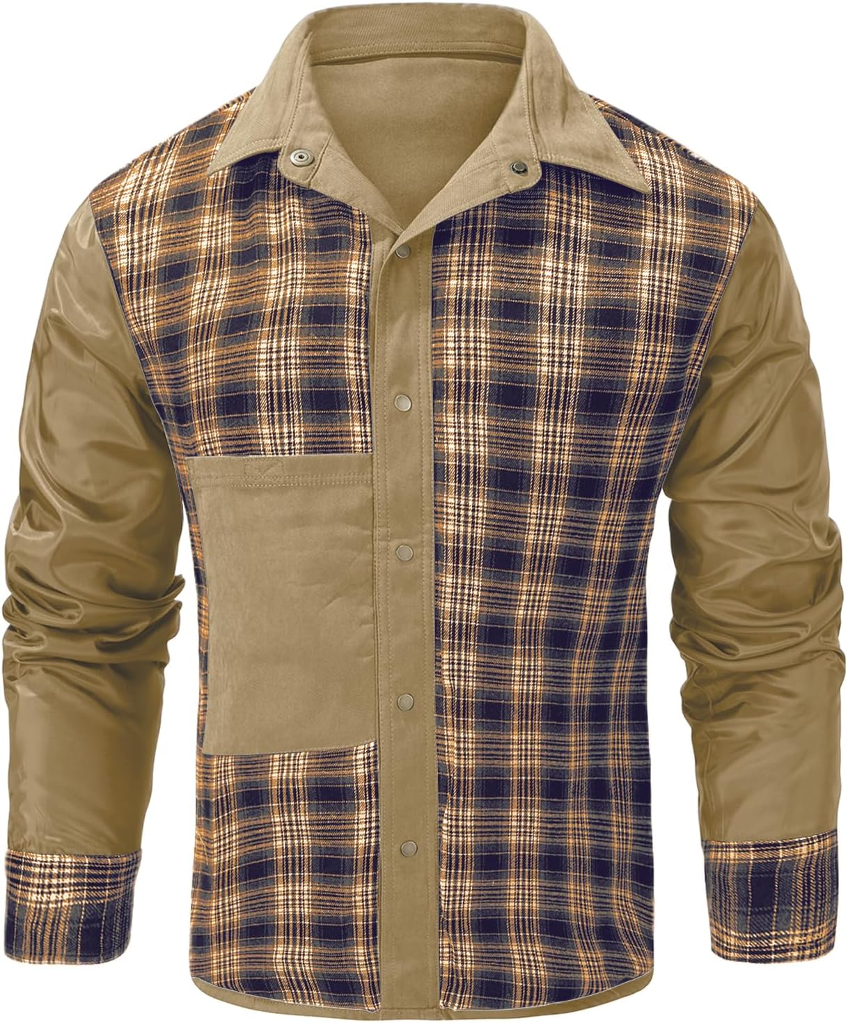 Eisctnd Men's Flannel Lined Shacket Lightweight Warm Snap Western Plaid Shirt Jacket for Outdoor Cowboy Casual Work - Image 3