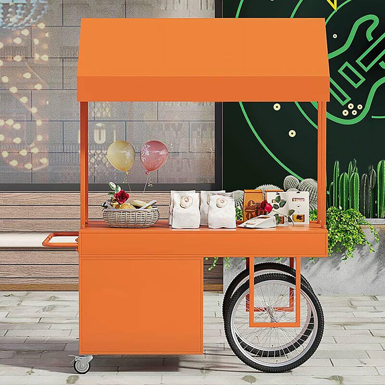 Móvil De Venta Ambulante De Comida con Sombrilla,Puesto De Mercado De Hierro con Toldo Y Caja De Almacenamiento,para Puestos Al Aire Libre,Campamentos Y Eventos(Black,160cm/63in)