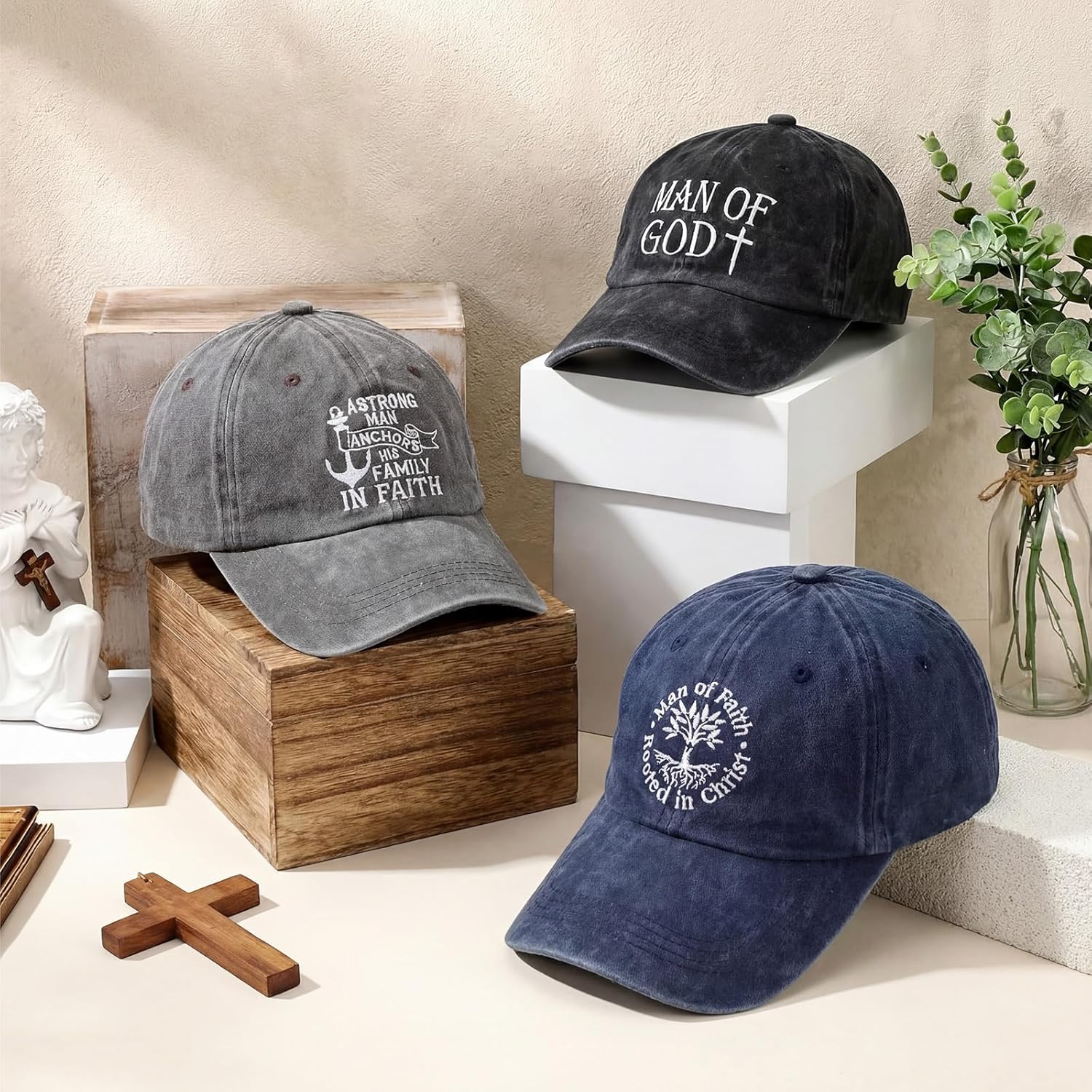 Man of God Hat Bulk Christian Baseball Cap Church Unisex Religious Jesus Hat Gift Adjustable for Father's Day Party