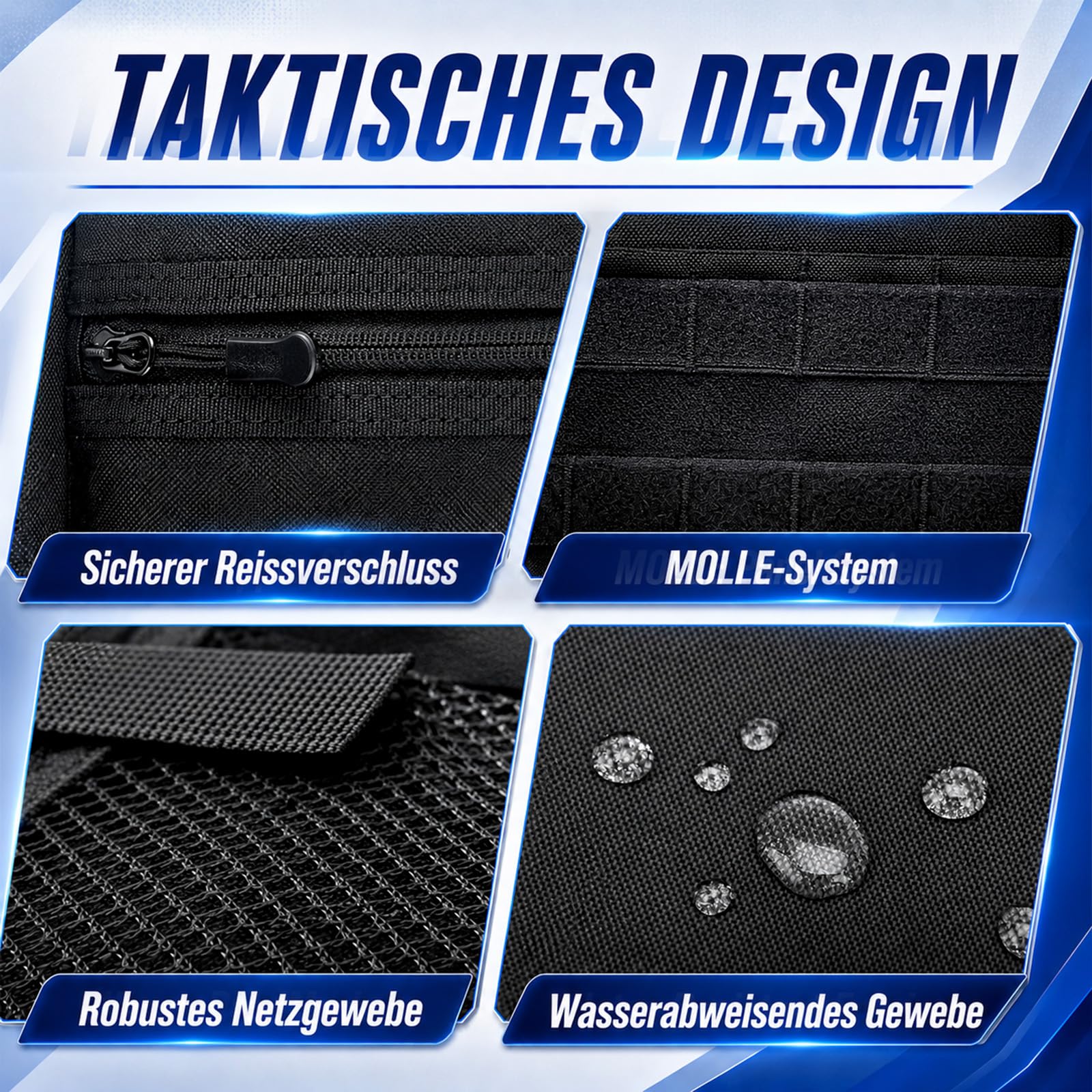 Rücksitz Organizer, Taktischer Autositz Organizer 7 Taschen Autositz Tasche mit 2 Netztaschen, 3 Taschen, 1 Reißverschlusstasche, 1 Becherhalter & MOLLE-System Sitztaschen für Autositz, 42x61cm
