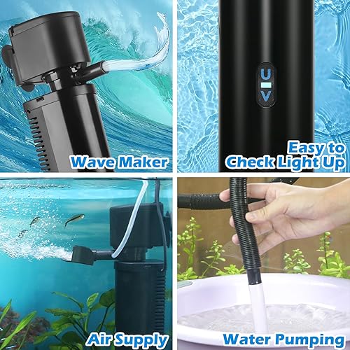 Miniatura 4 de Filtro de acuario para tanque de 40 a 150 galones, tanque de peces U-V, máquina limpia verde, sumergible, potente bomba, filtro de recipiente de 400