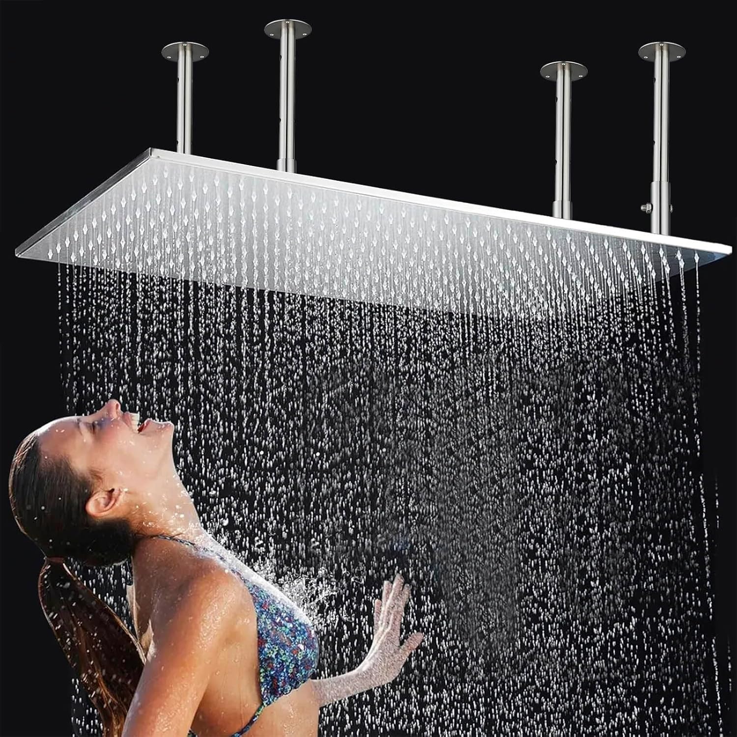 16"x32" Rainfall Shower Head Large Rainfall High Pressure Full Body Cover Bath Showerhead,Ceiling Mounted Brushed Nickel