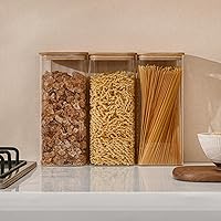 Vista 8 de Contenedores herméticos rectangulares de vidrio de 71 onzas con tapas de bambú (juego de 4), tarro cuadrado de almacenamiento de alimentos