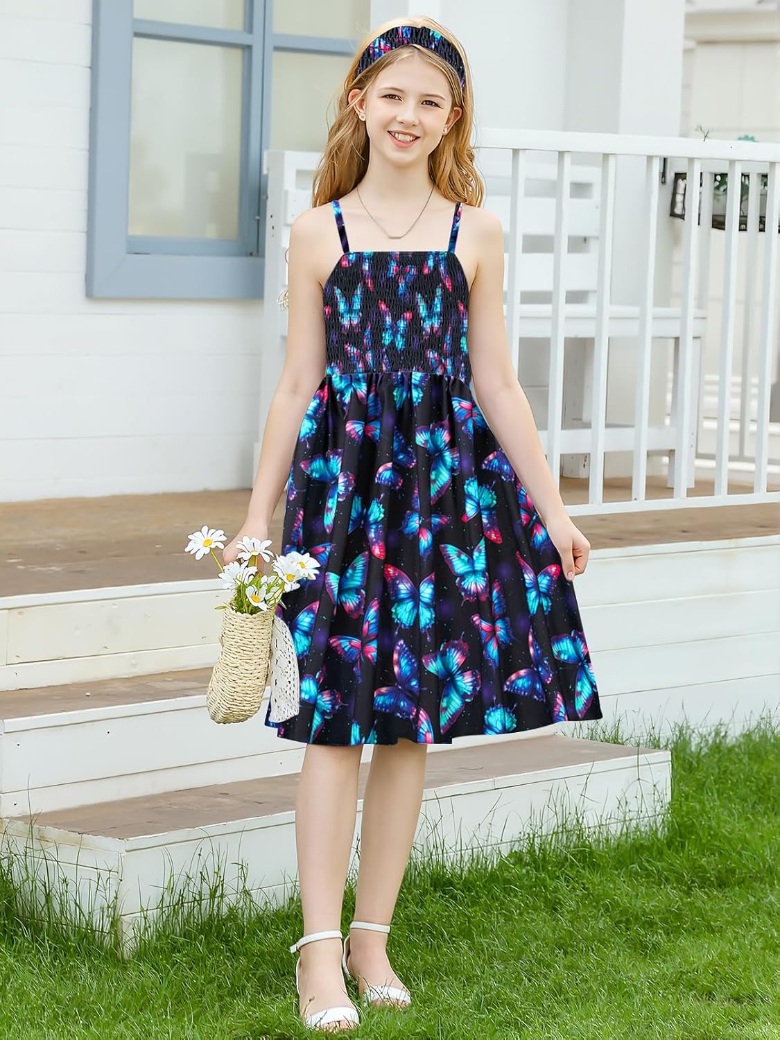 RAISEVERN Girls Casual Adjustable Strap Sleveless Dress Cardigan Set Size 5-12Y - Image 6