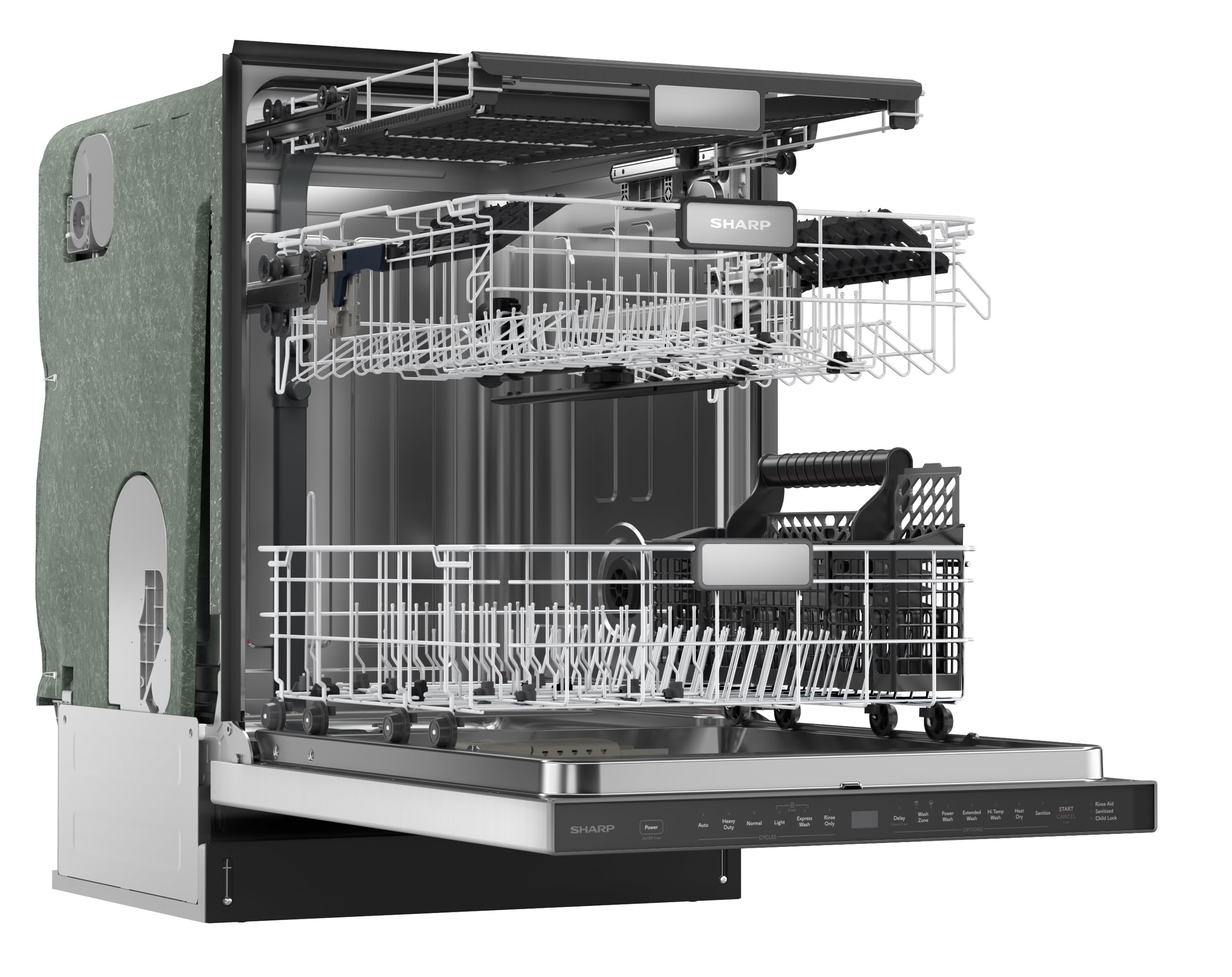 Sharp SDW6726MS 24-inch Stainless Steel Dishwasher, 47 dB Library Quiet, Third Rack, Power Wash Sprayer, 12 Place Settings,