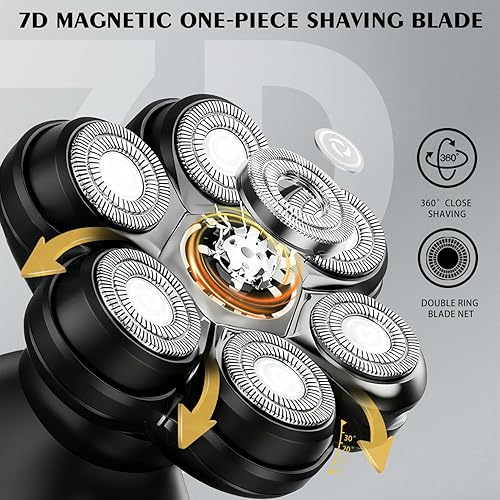 Miniatura 7 de Cabezales de repuesto para afeitadora de cabeza magnética, 7 cuchillas de repuesto compatibles con Freebird Shaver y otras marcas (hmblack7)