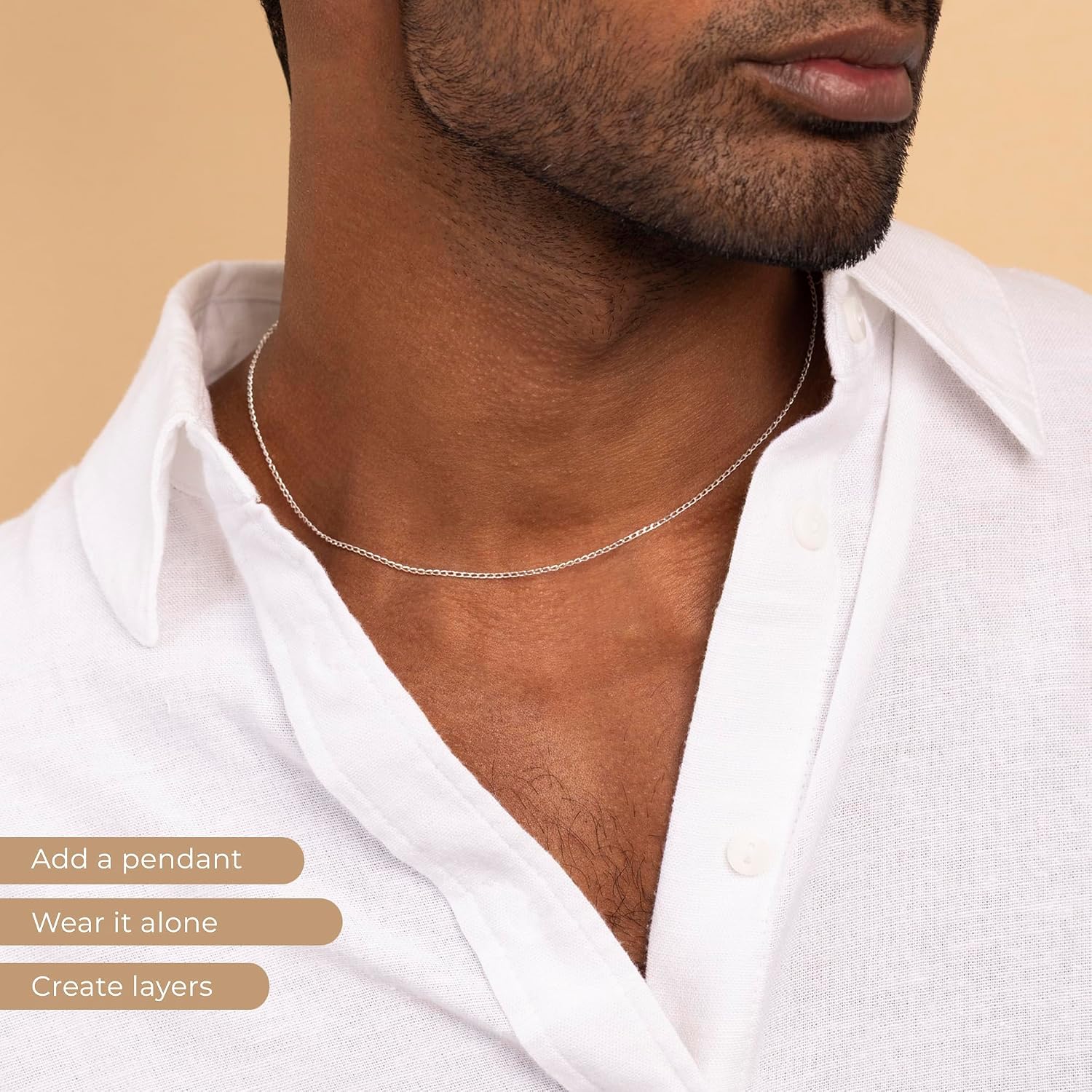Amberta Solid 925 Sterling Silver Chain for Women Men | Super Thin Dainty & Sturdy Box Curb Singapore Beaded Snake Paperclip Necklace Delicate 16/18/20/22/24 inch image 4