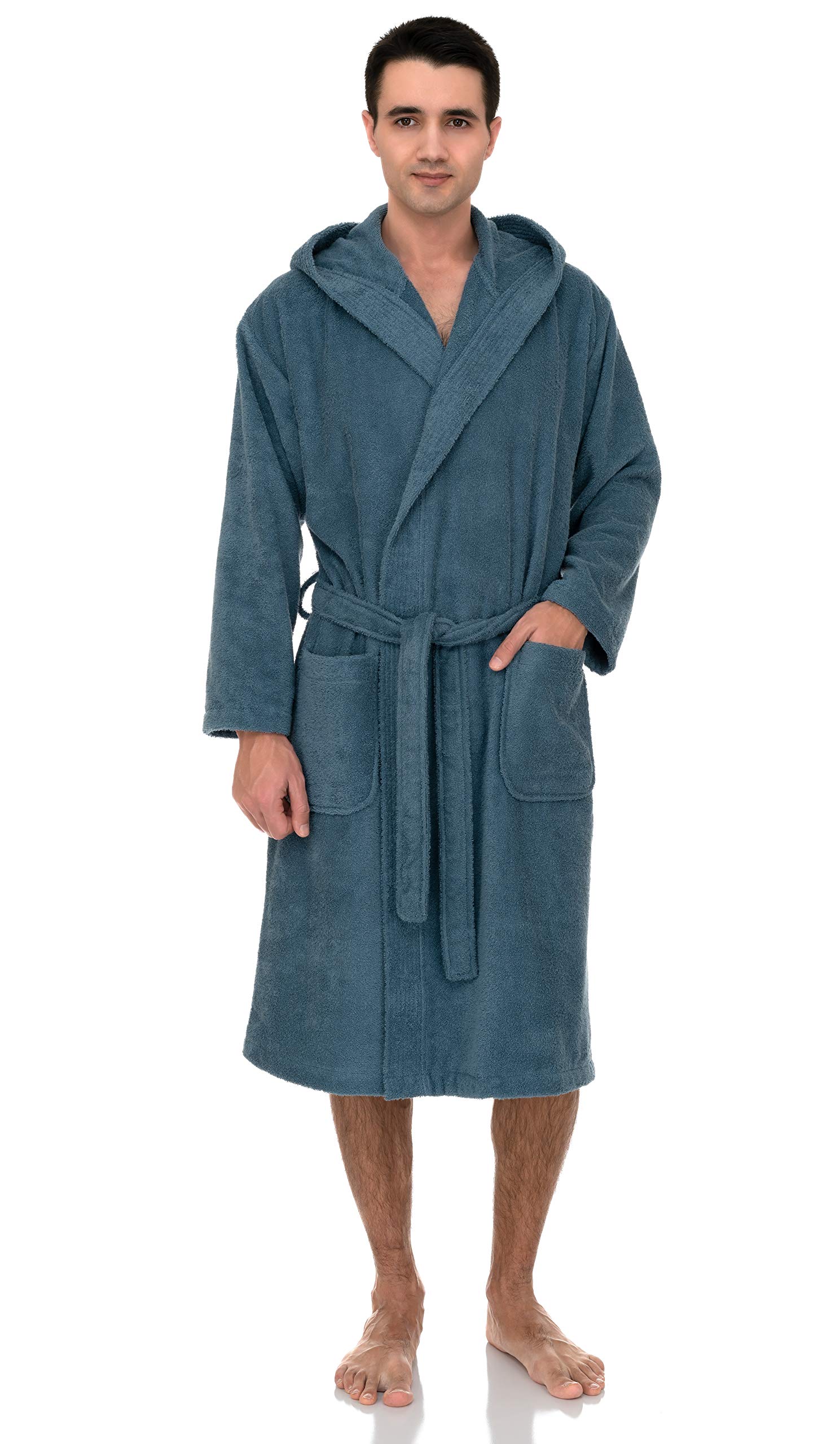 TowelSelections Mens Hooded Robe Cotton Terry Cloth Towel Bathrobe Soft Shower Bath Robes for Men XS to 4X