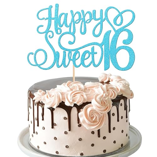 1 pieza de decoración de pastel con purpurina para cumpleaños de 16 años, decoración de pasteles para cumpleaños de 16 años, decoración de pasteles