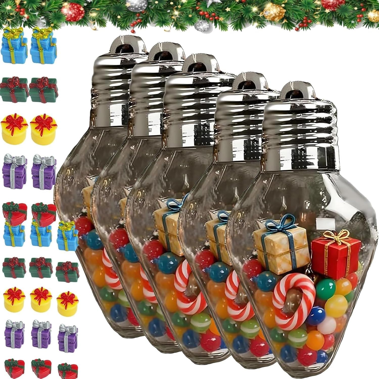 Christmas Onion Gift Containers, Jumbo Fillable Bulb Shape, Clear Plastic Christmas Ornaments with Screw Off Lid, Jumbo Plastic Hanging Container for Crafts