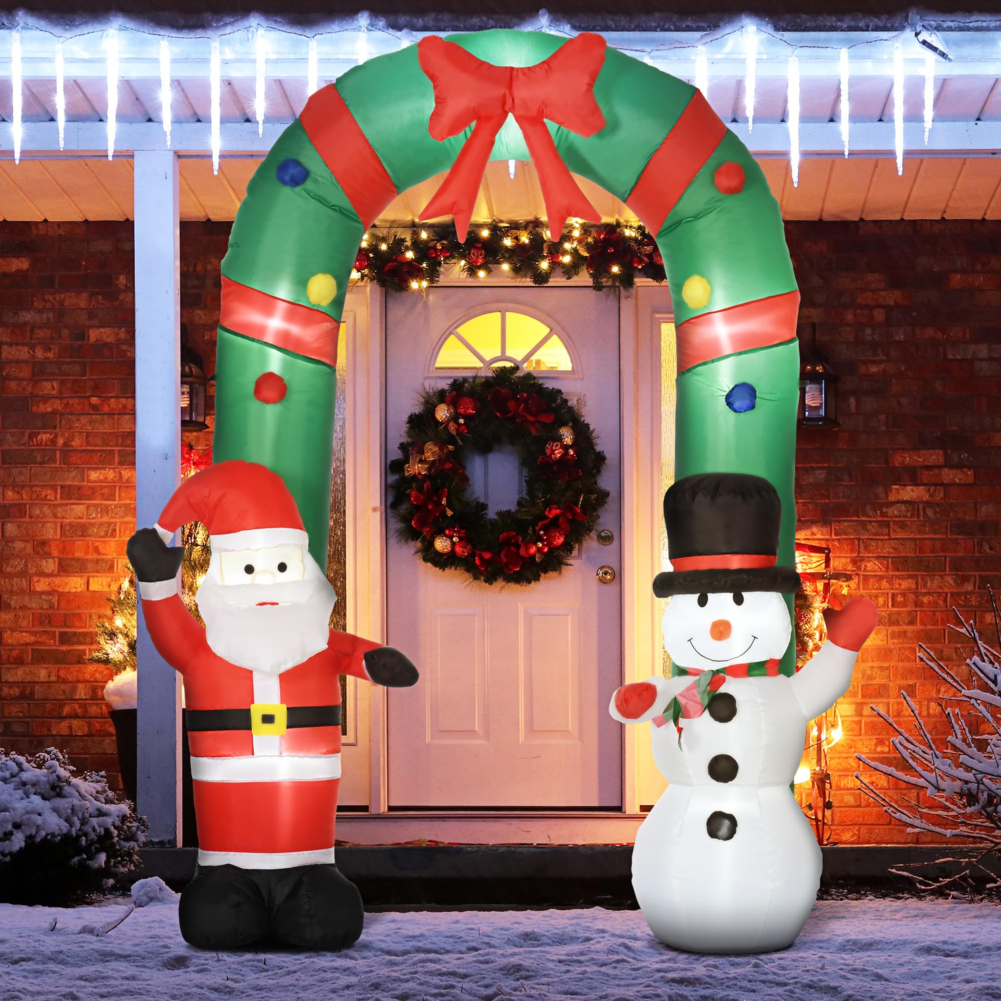 HOMCOM Aufblasbarer Weihnachtsbogen 245cm mit Schneemann, LED-Lichter | Weihnachts-Torbogen, Weihnachtsmann, Weihnachtsdeko Outdoor, für Garten Rasen Hof Urlaub