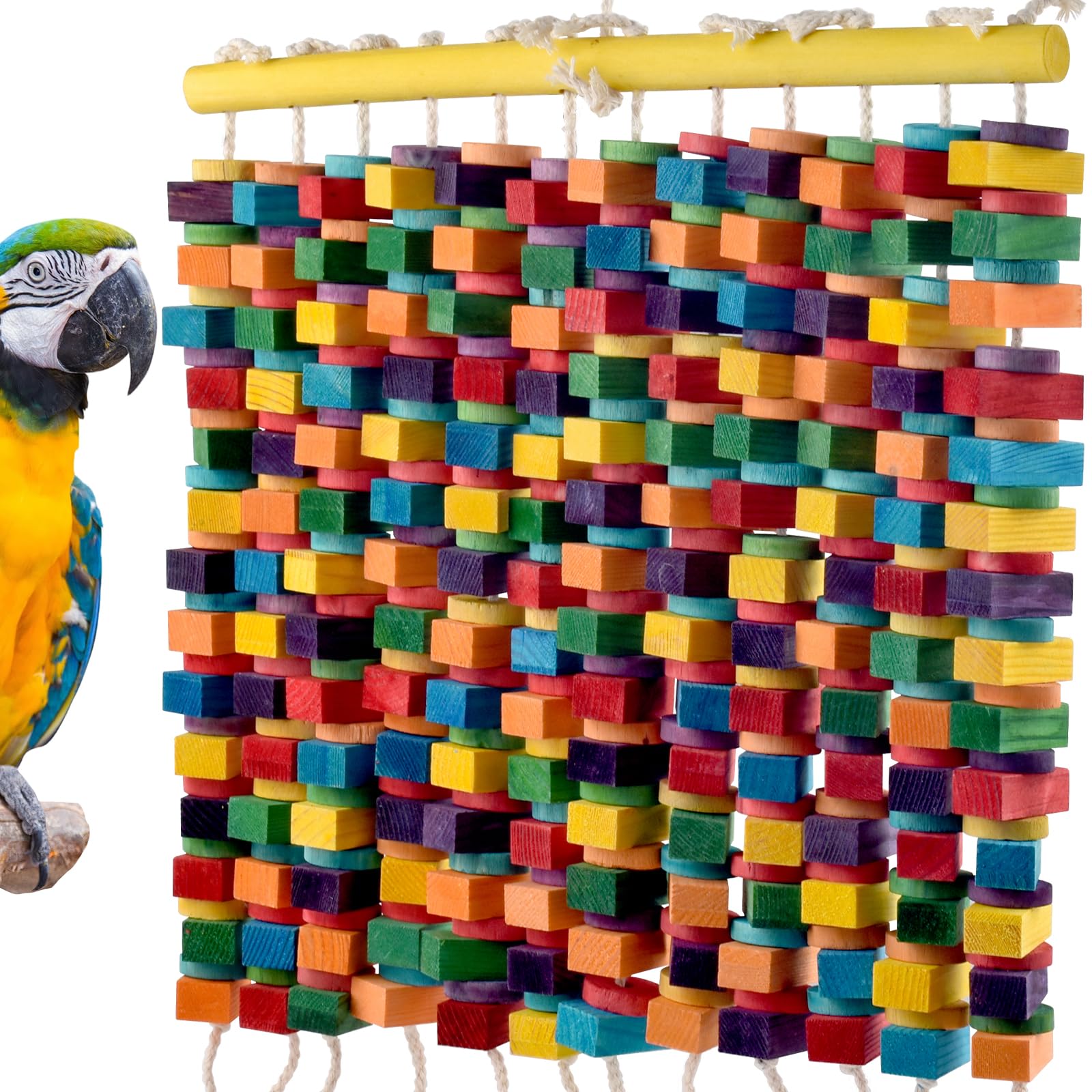 23 Inch Extra Large Bird Toy, Colorful Natural Chew Wood Blocks Hanging Parrot Tearing Toys, Birds Cage Accessories for Macaws, Amazon Parrots, African Grey, Cockatoos