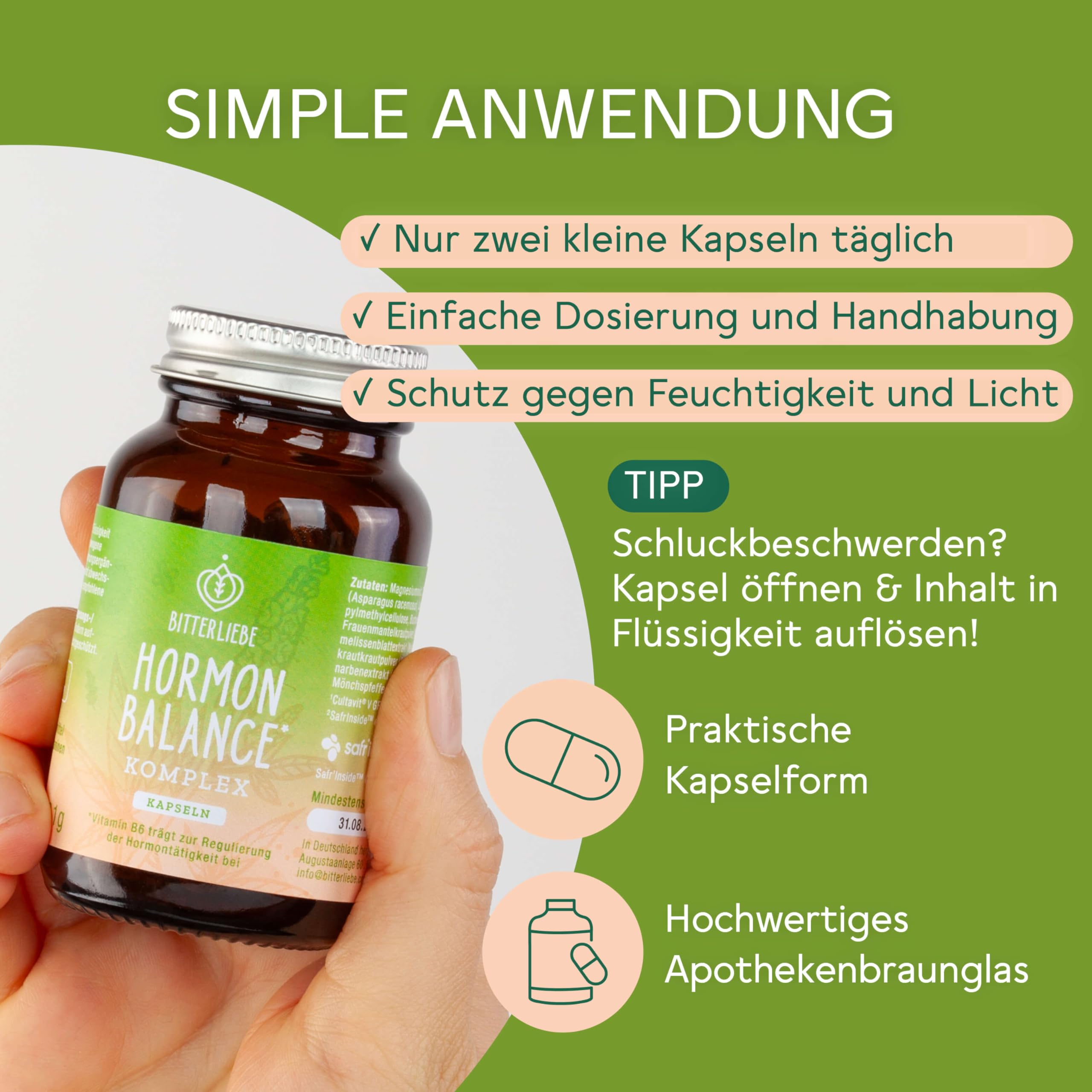 Bitterliebe Hormon Balance Komplex - Mönchspfeffer hochdosiert für die Wechseljahre, PMS & Menopause - Unterstützung für dein Zyklus
