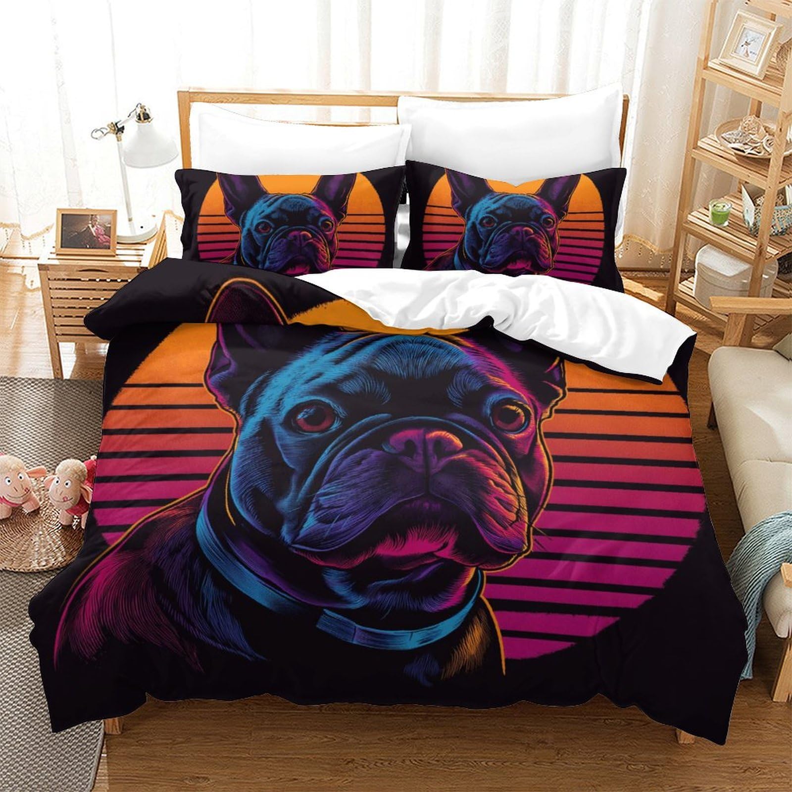 Housse de couette bouledogue français 220x240 impression 3D haute définition durable