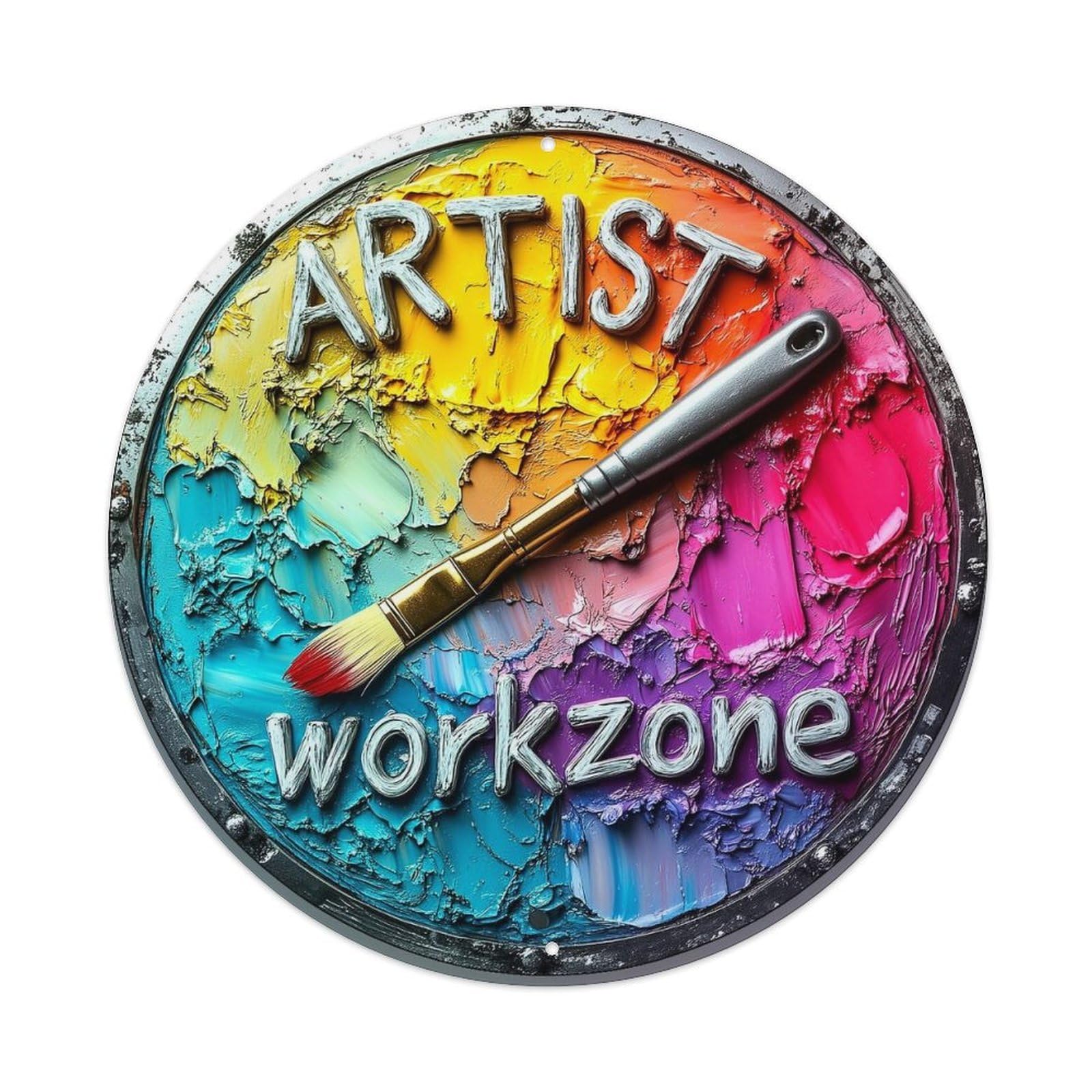 Artist Workzone Paint Brush Palette Metal Tin Sign Plaque