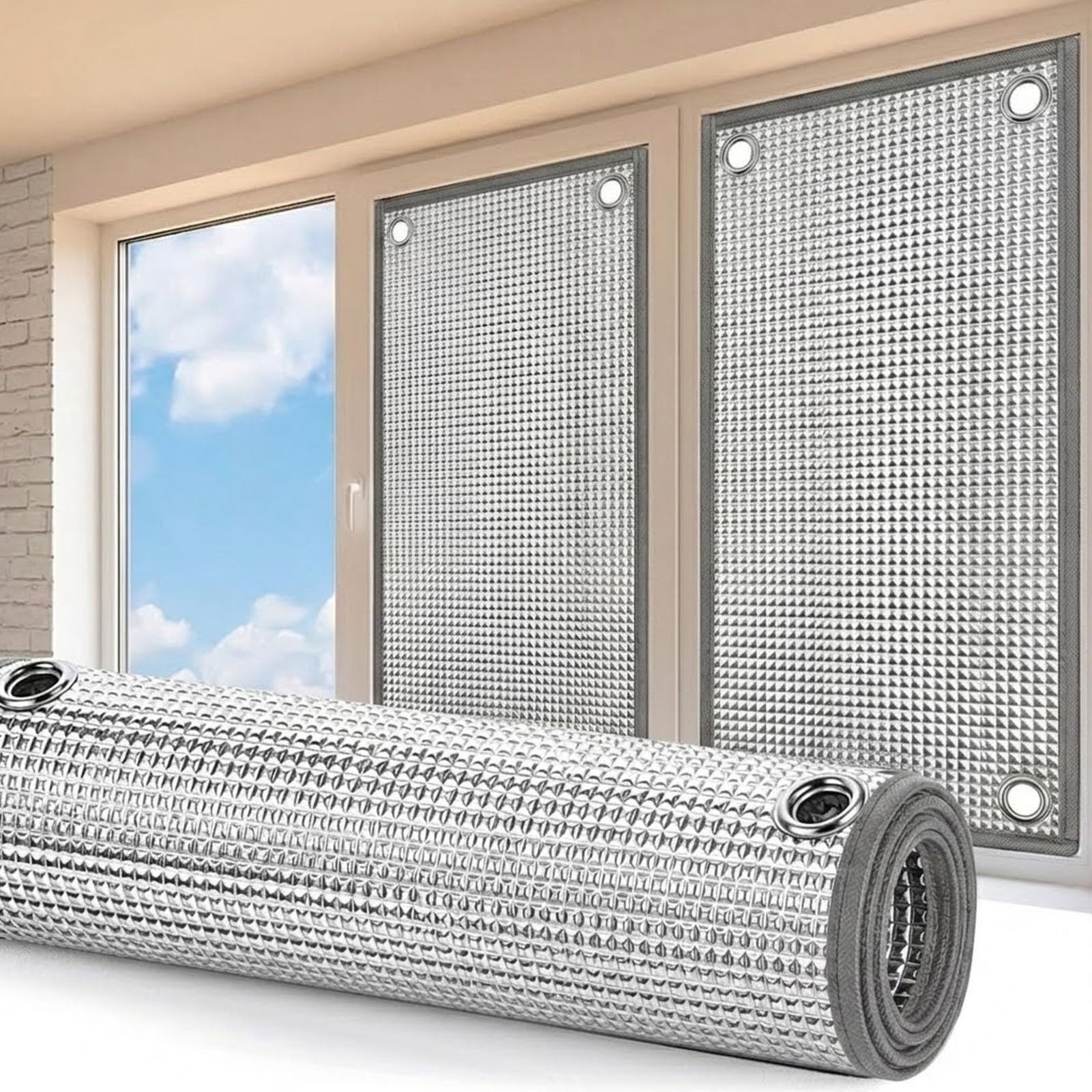 Window Insulation Film Aluminium Foil, Total Blackout Heat Control Cover with Suction Cups, Reusable Privacy Sun Blocker for Conservatory Bedroom, Easy DIY Install(Gray,140x170cm)