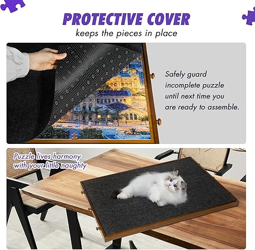 Miniatura 4 de Sunix Tablero de rompecabezas giratorio de 1500 piezas con 6 cajones y cubierta, mesa de rompecabezas de madera portátil de 36 x 26 pulgadas para