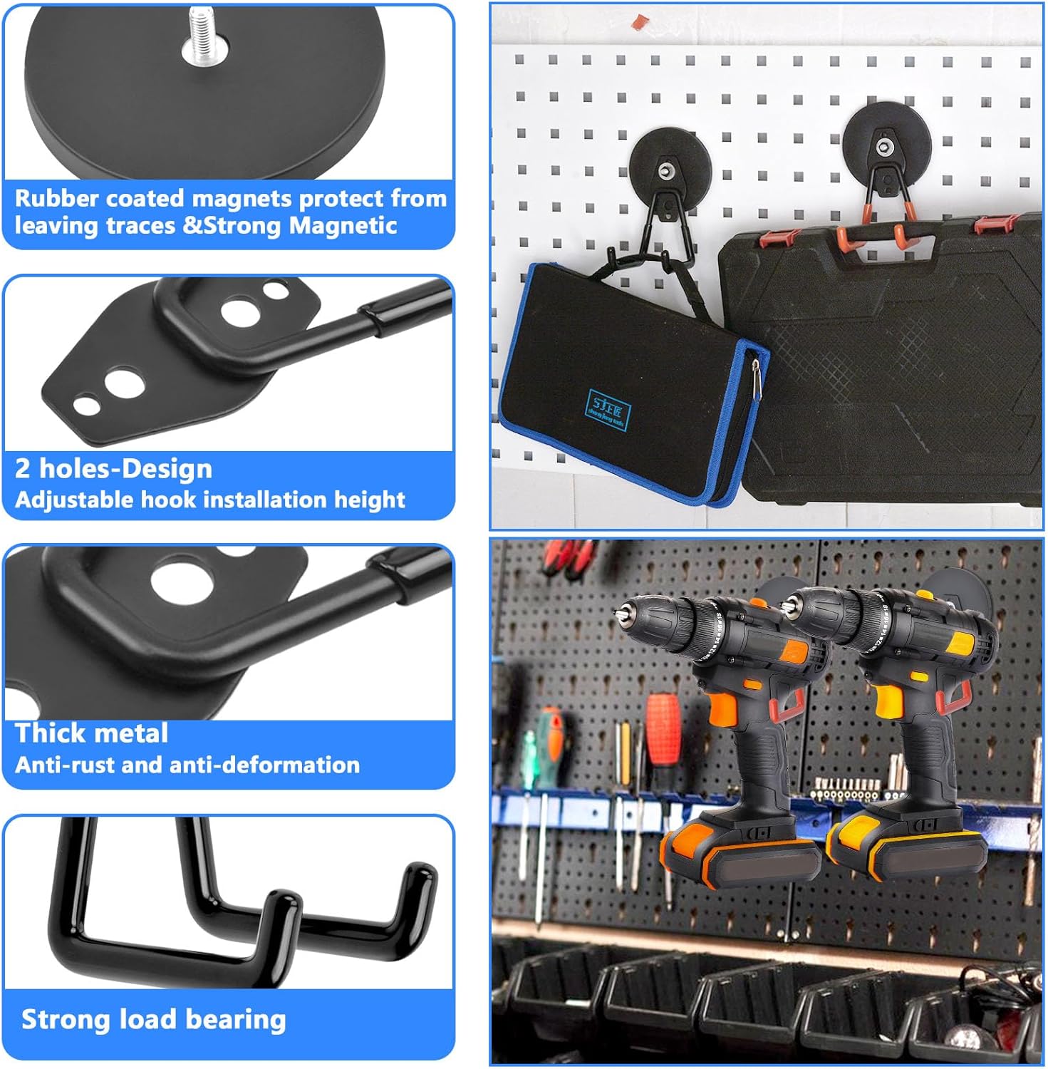 Garage Magnet Hooks,2PCS Large Storage Magnetic Hooks Heavy Duty, Anti-Slide Magnetic Hooks Utility Hooks Strong for Metal Cabinet,Pegboard,Garage Shelve,Garden Tools,Workshop