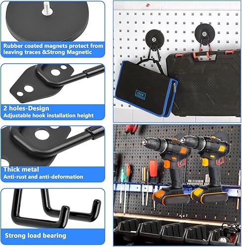 Miniatura 3 de Keukenket Ganchos magnéticos fuertes resistentes, ganchos magnéticos de garaje de 2.59 pulgadas (2.598 in) con revestimiento antideslizante, 2
