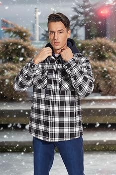 TACVASEN Hooded Shirt Jacket Men Fleece Lumberjack Shirt with Hood