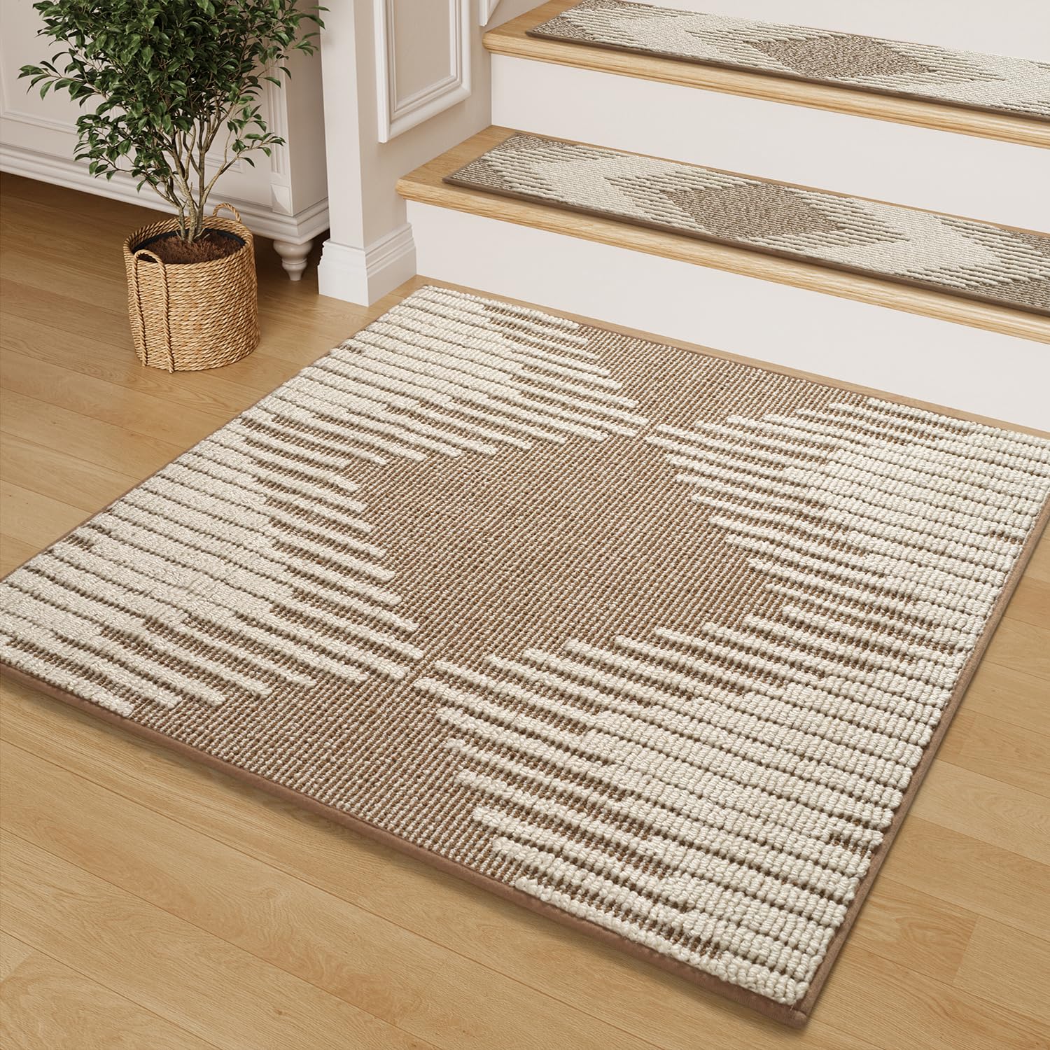 PADOOR Stair Treads Landing Mat Non Slip for Wooden Steps Indoor, 3D Peel and Stick Stair-Carpet Treads Washable Reusable Adhesive Stair Rugs for Kids