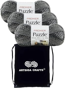Premier Yarns Puzzle Soft Red 1050-01 | 3 Skeins, Same Dye Lot, Project Bag, #5 Bulky-Chunky, 100% Acrylic, Ideal for Crochet or Knitting Blankets, Throws, Afghans