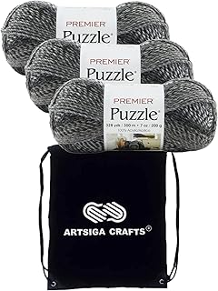 Premier Yarns Puzzle Sudoku 1050-01 (3-Skein) Same Dyelot Chunky Bulky #5 Soft Knitting Yarn 100% Acrylic Bundle with 1 Artsiga Craft Bag