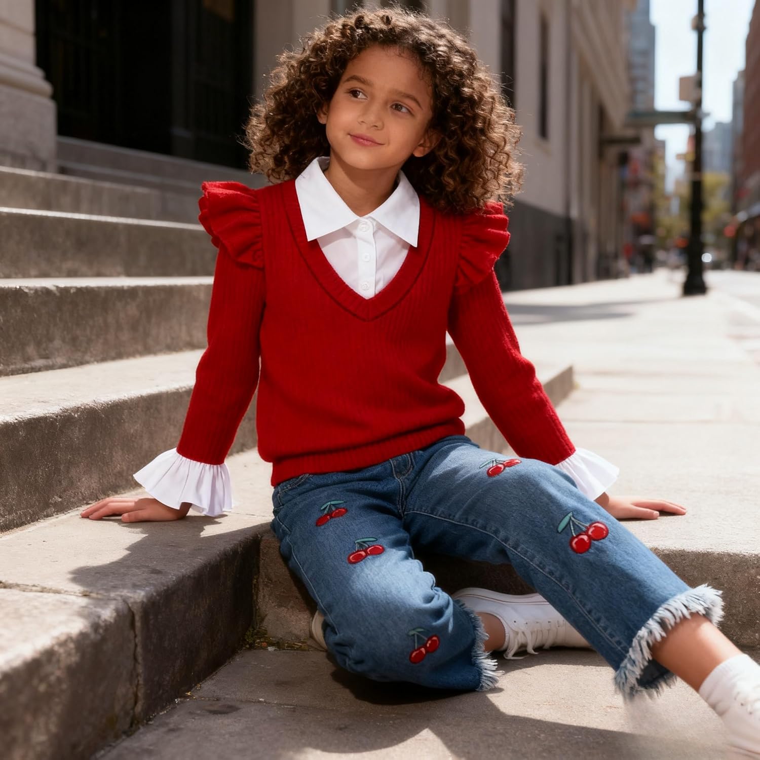 Kid Girl 2pcs Clothes Spring Summer Outfits Cute Sweet Bowknot Long Sleeve Bowknot Top + Denim Pants Set - Image 2