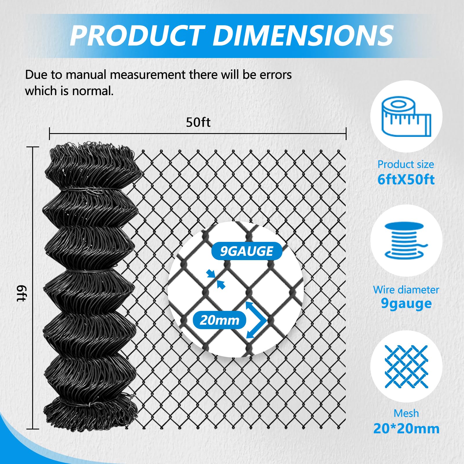 Amazon.com : Chain Link Fencing Wire Roll, 9 Gauge 2in 6ft X 50ft Diamond  Mesh, Chainlink Fence, Heavy Duty Wire Roll for Home Improvement and  Animals Enclosure : Patio, Lawn & Garden