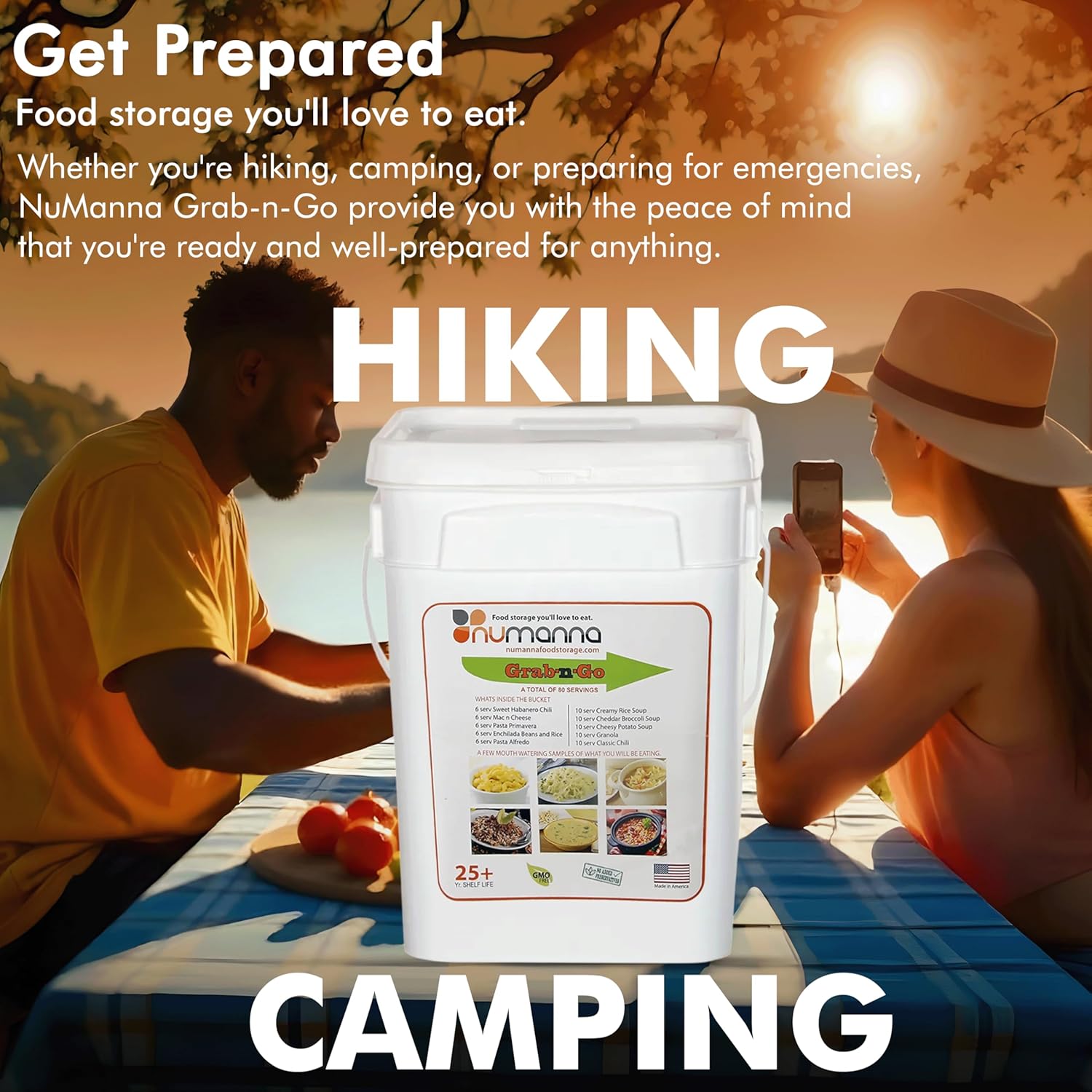 Numanna Grab-n-Go Bucket – 80 Servings, 12 lbs | Freeze-Dried Premade Meals | Ready-to-Eat Breakfast & Dinner | Non-Perishable, 25+ Year Shelf Life | Emergency & Survival Food Kit | Made in USA | Pack of 1