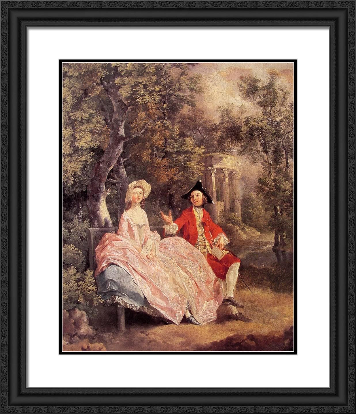 ArtDirect Gainsborough, Thomas 20x23 Gold Ornate Framed Art Print with Double Matting Titled: Conversation in a Park