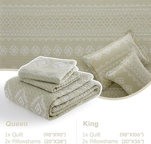 Miniatura 5 de Finlonte Juego de edredones de tamaño Queen, 100% algodón, ligero, bohemio, Queen, color beige, blanco, geométrico, suave, reversible, para cama