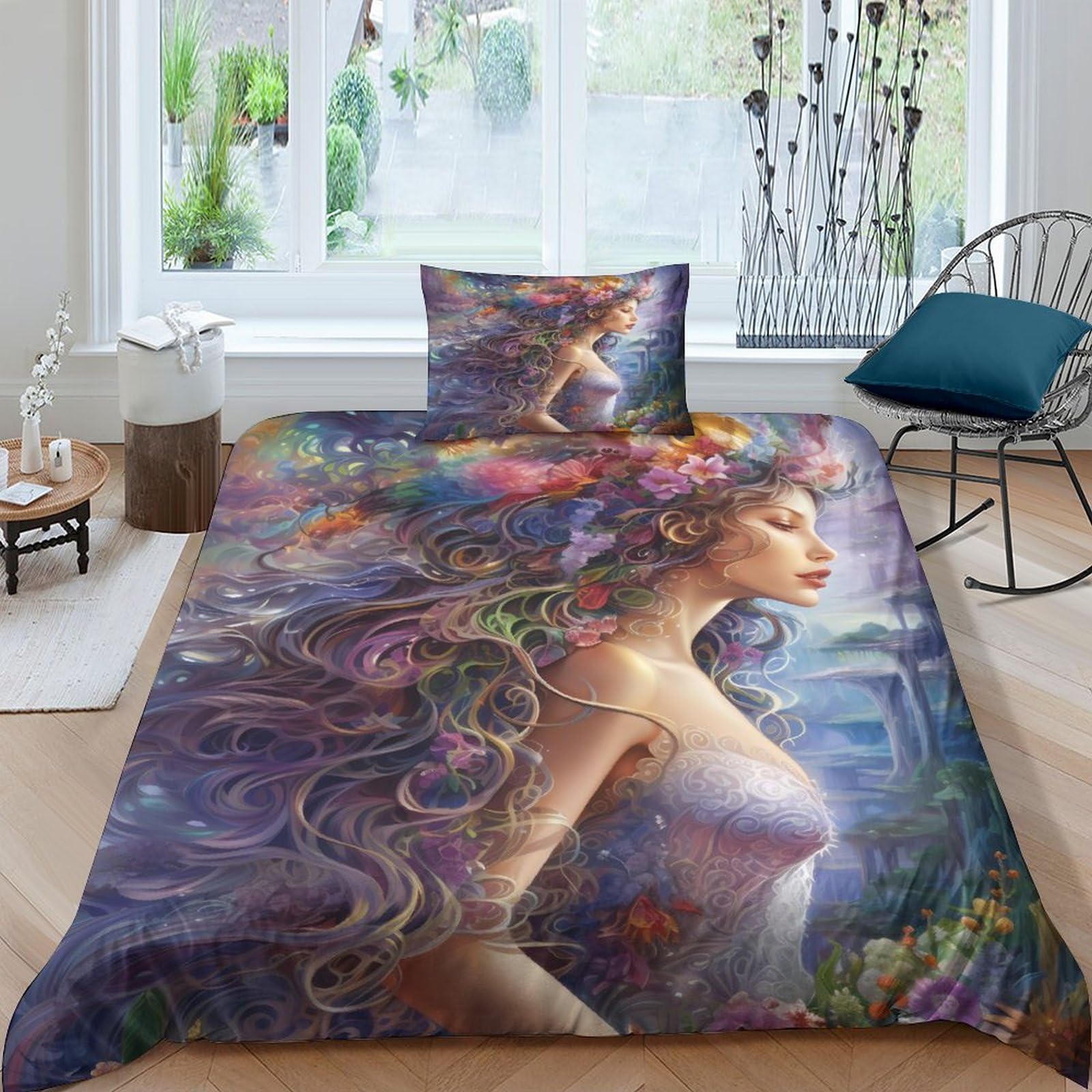 Housse de couette 135x200 cm zippée en microfibre douce et taie d'oreiller art 3D