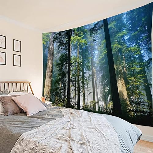 Miniatura 5 de FENDROM Tapiz de paisaje de la naturaleza del bosque, tapiz de sol a través del árbol, tapices para colgar en la pared, luz del sol, paisaje de