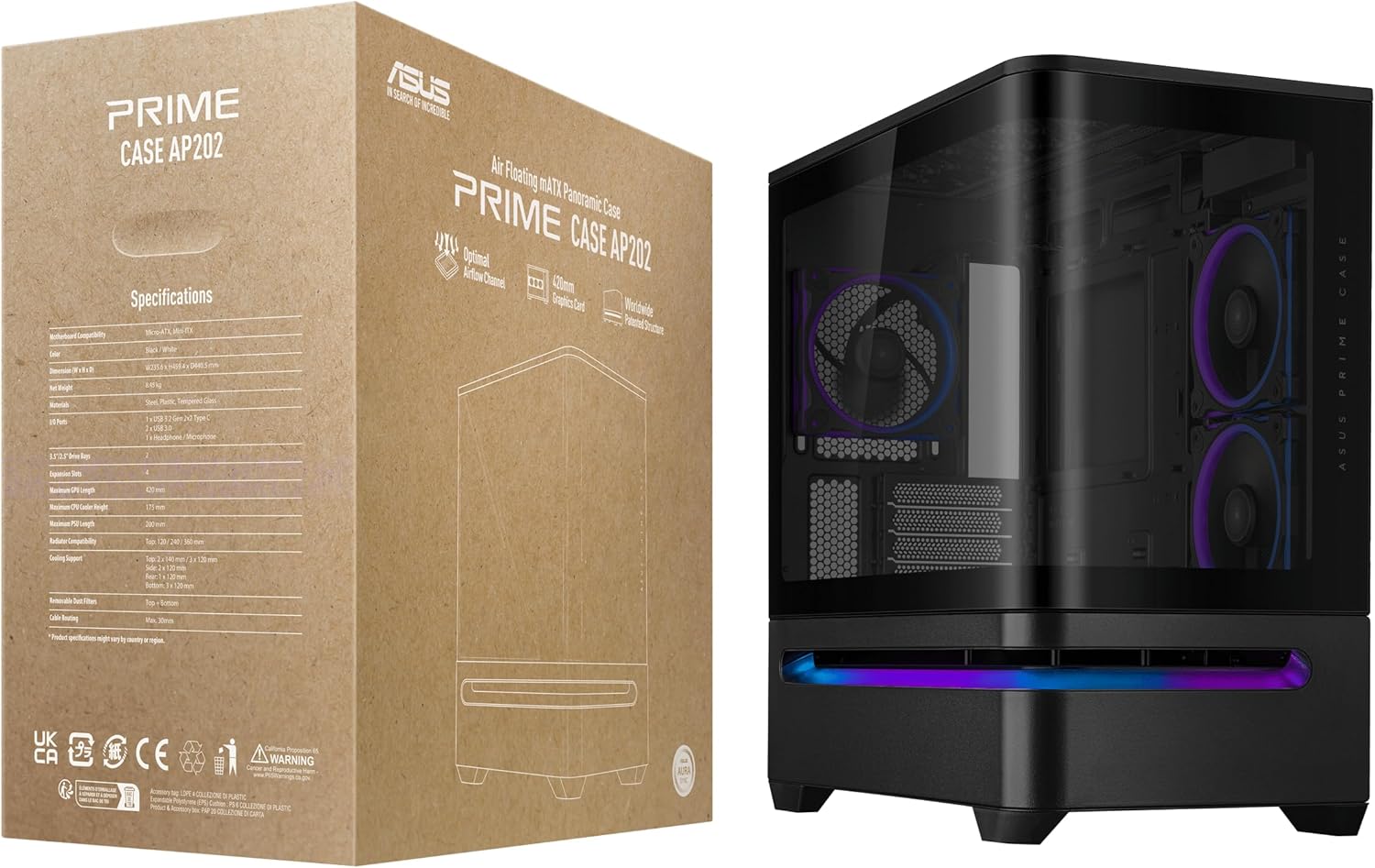 ASUS Prime AP202 ARGB Black mATX PC Case compatibility diagram