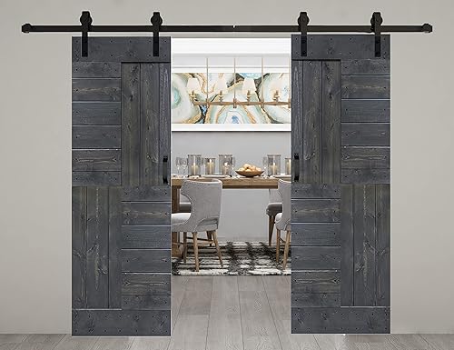 Miniatura 9 de Serie S Puerta corrediza doble de madera de pino anudada acabada con kit de accesorios 60 x 84 pulgadas sin acabar